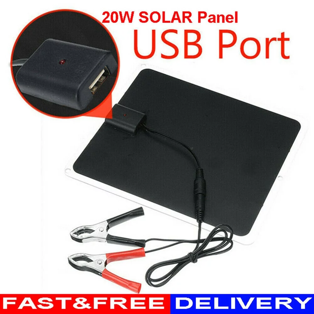 20W Solar Panel 12V Trickle Charge Battery Charger Maintainer Marine RV Car T-IT - Inhomebuy