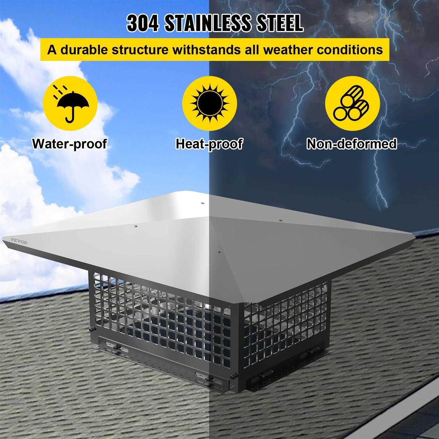 VEVOR Chimney Cap Flue Caps 304 Stainless Steel Fireplace Chimney Cover - Inhomebuy
