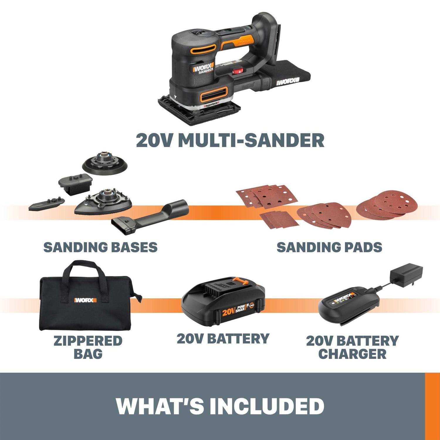 Worx 20V Cordless 5-in-1 Multi-Sander WX820L - Inhomebuy