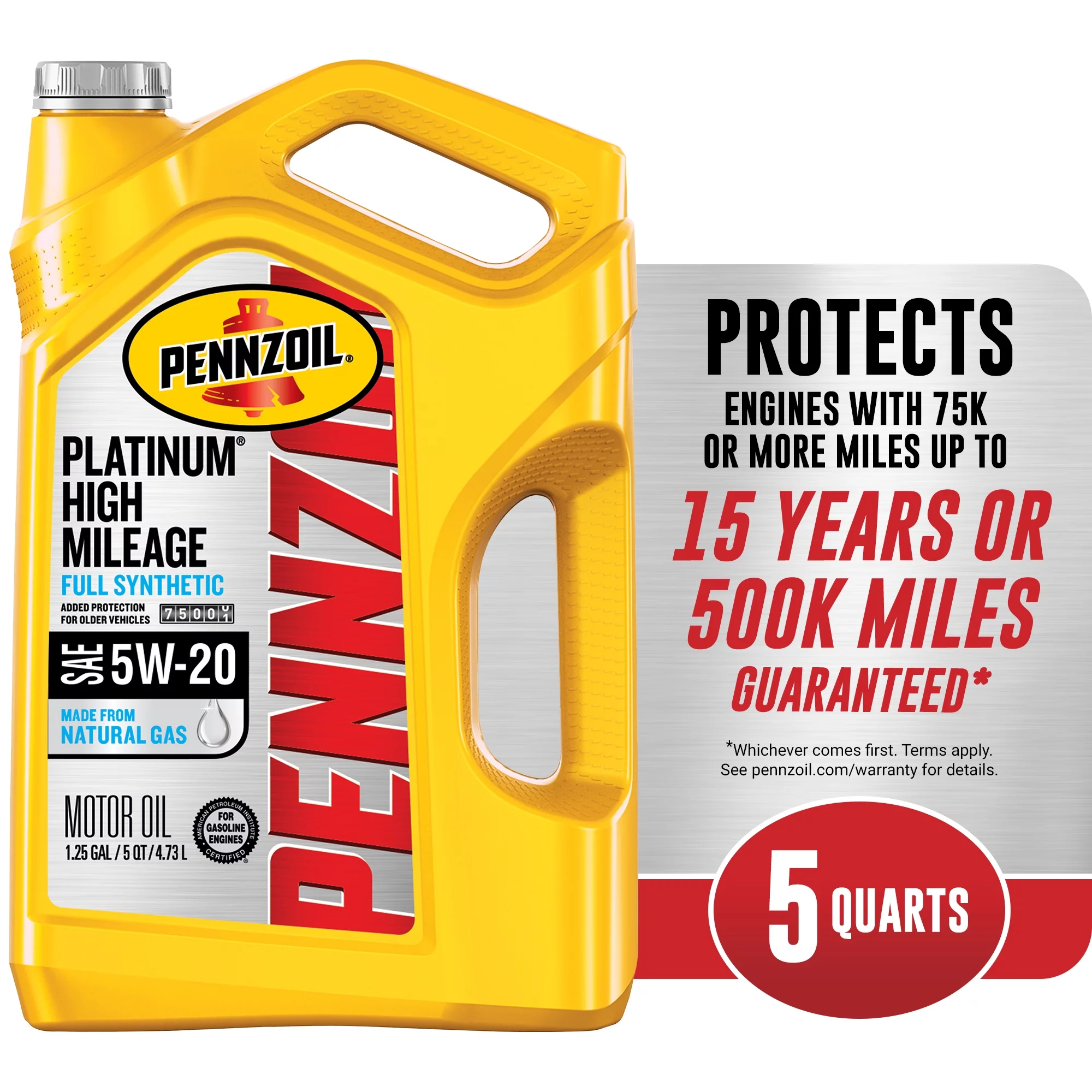 Pennzoil Platinum Full Synthetic High Mileage 5W-20 Motor Oil, 5 Quart - Inhomebuy