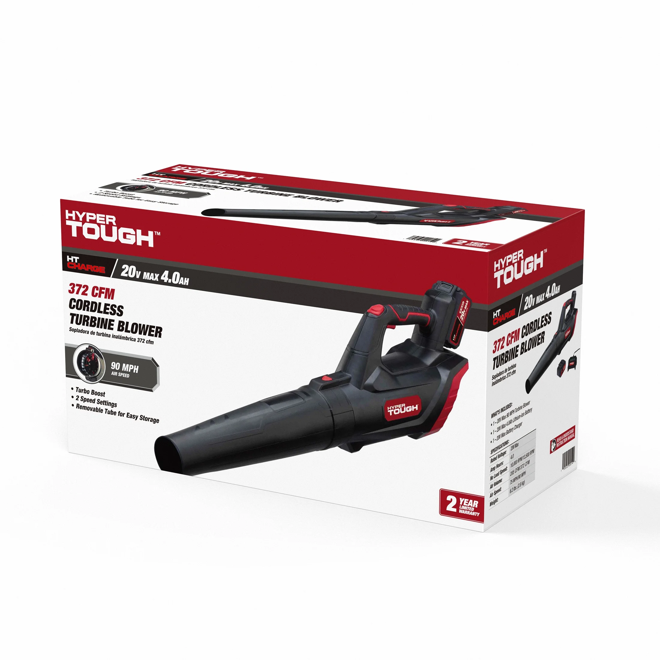 Hyper Tough 20V Max 90 mph 372 Cfm 4.0Ah Battery Powered Cordless Handheld Blower, HT22-401-03-04 - Inhomebuy