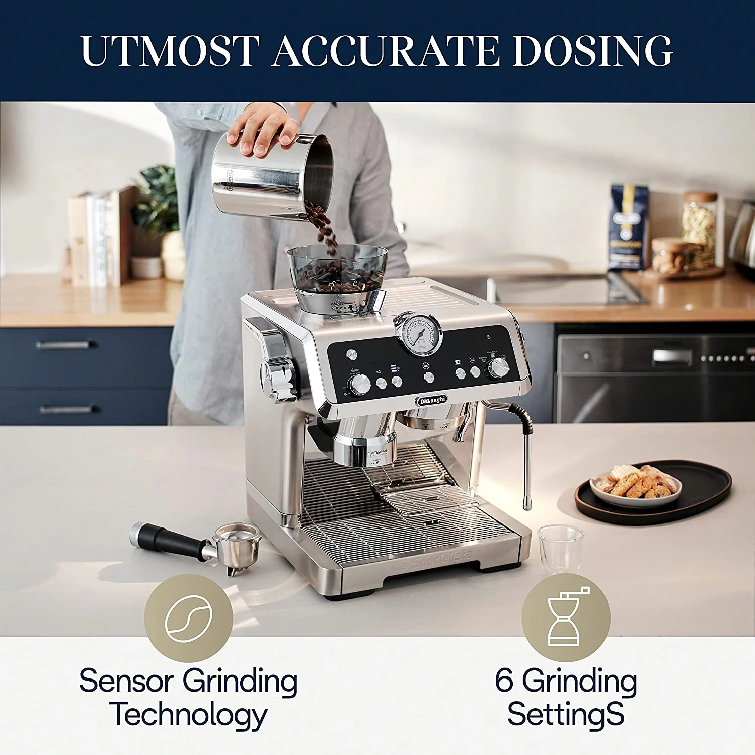 DeLonghi La Specialista Prestigio Espresso Machine: 1450W with Smart Tamping Station & Dual Heating System, s/s | EC9355M - Inhomebuy