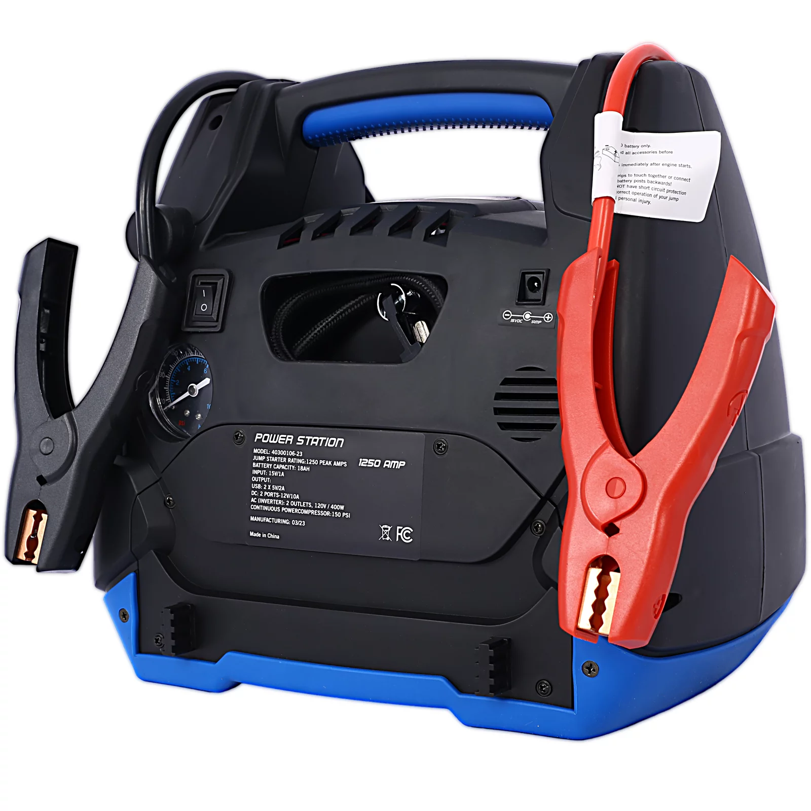 Rechargeable Jump Starter for Gas Diesel Vehicles - 1800 Amps with Air Compressor and AC, 12V DC, USB Power Station - Inhomebuy