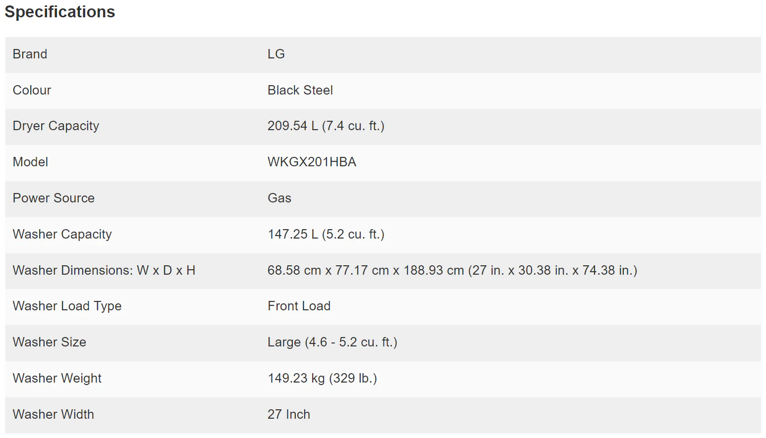 LG BLACK STEEL SINGLE UNIT FRONT LOAD WASHTOWER WITH CENTRE CONTROL 5.2 CU. FT. STEAM WASHER AND 7.4 - Inhomebuy