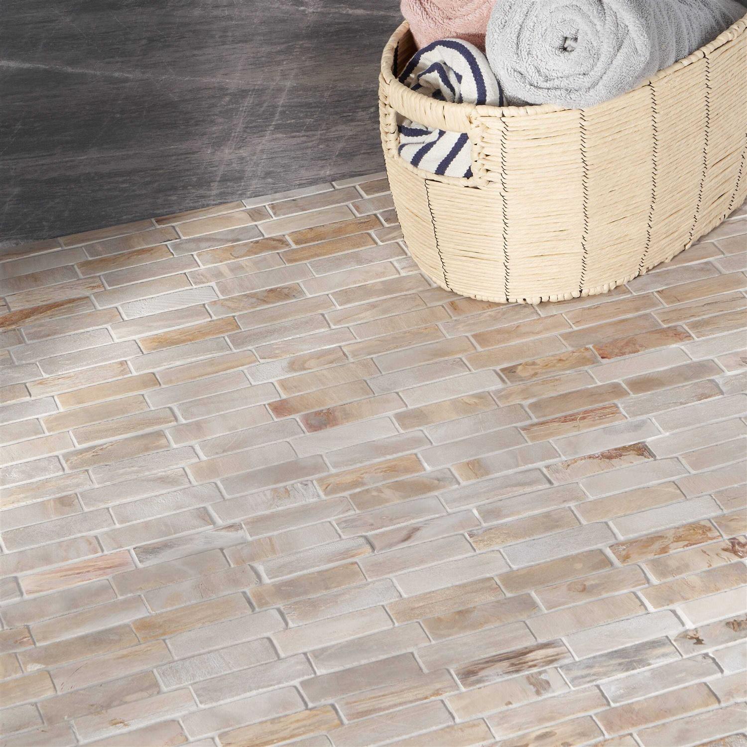 Dixiewood Basketweave Brown 12 x 12 Petrified Wood Floor and Wall Mosaic Tile Ivy Hill Tile - Inhomebuy