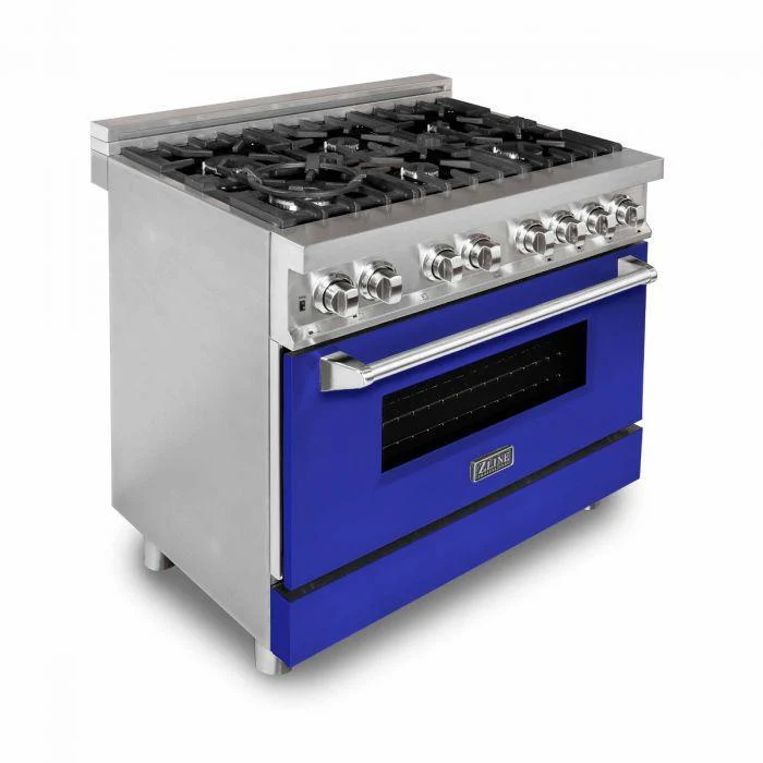ZLINE 36 in. Professional Gas Burner/Electric Oven Stainless Steel Range with Blue Matte Door, RA-BM-36 - Inhomebuy