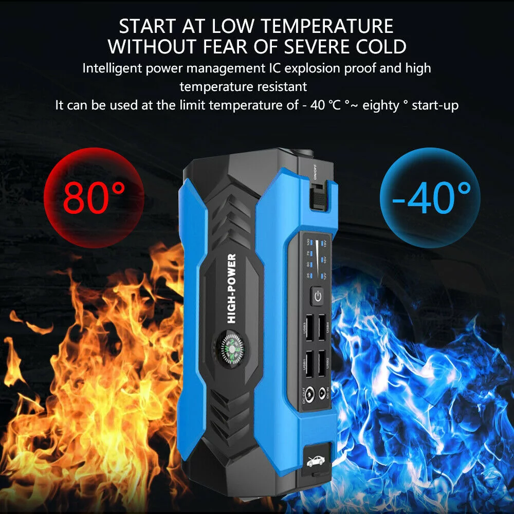 FIEWESEY Portable 12V Car Jump Starter Portable USB Power Bank Battery Booster Clamp 600A (Green) - Inhomebuy