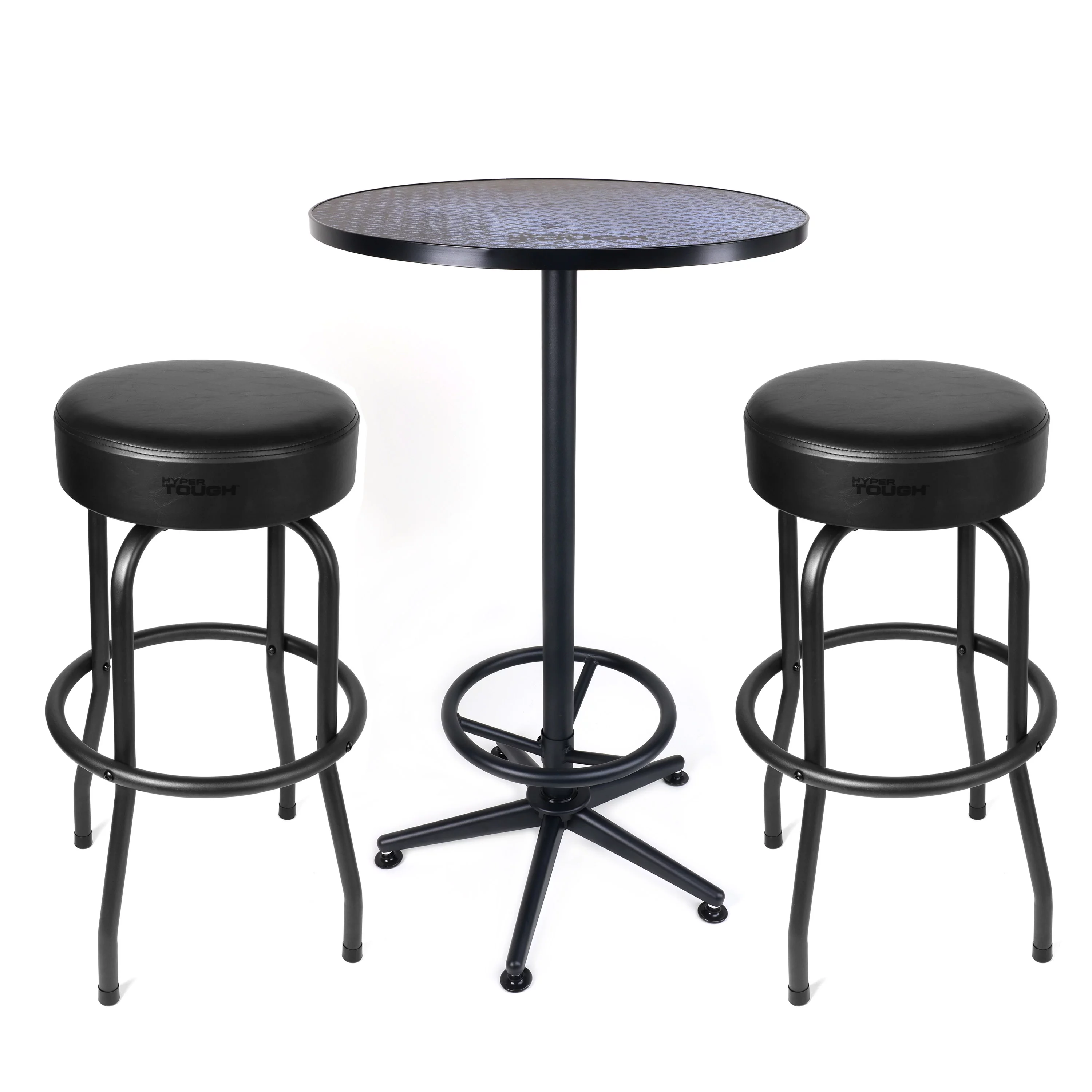 Hyper Tough 3-Piece Shop Table & Stool Set, Bar Height, Pub Table, Workbench, Steel, Black - Inhomebuy