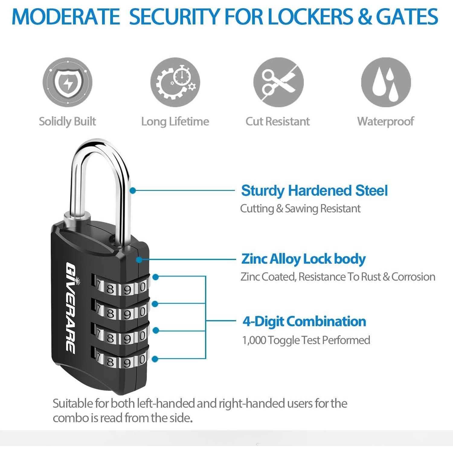 GIVERARE Combination Lock 4-Digit Padlock Keyless - Inhomebuy