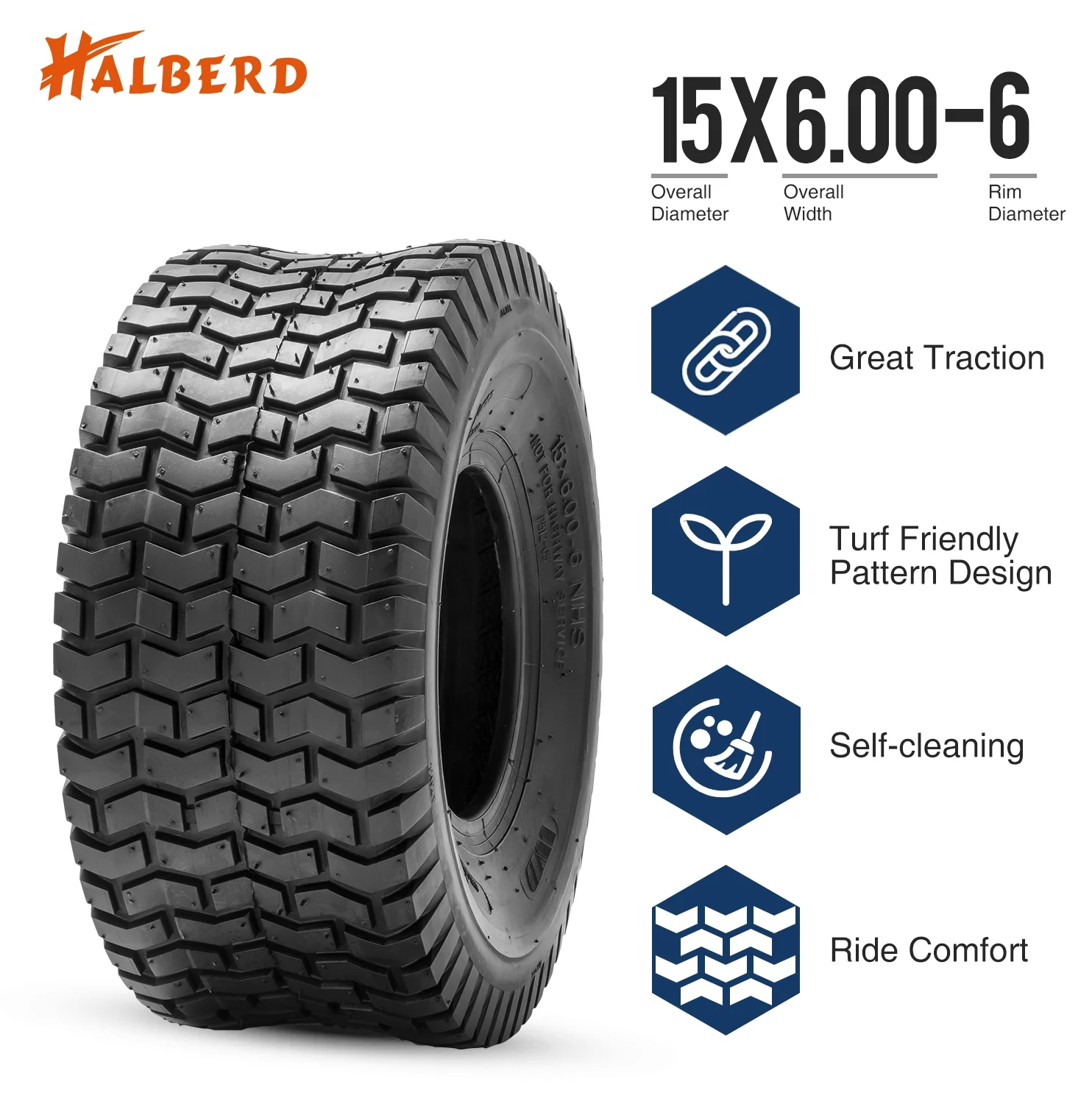 15x6.00-6 15x6-6  Turf Friendly Lawn Tire Great Traction  Lawn Garden Mower Tires for Garden Tractors - Inhomebuy