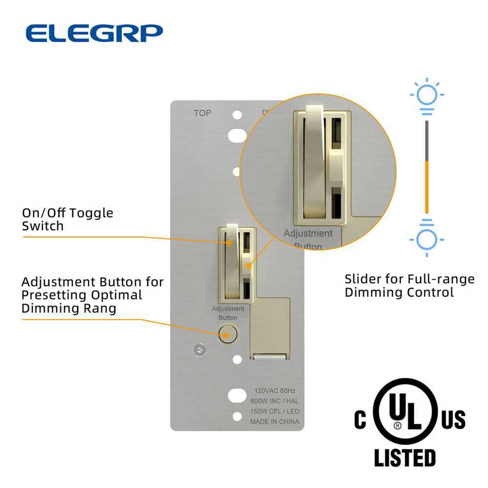 ELEGRP Slide Toggle Dimmer Switch DM101S - Inhomebuy