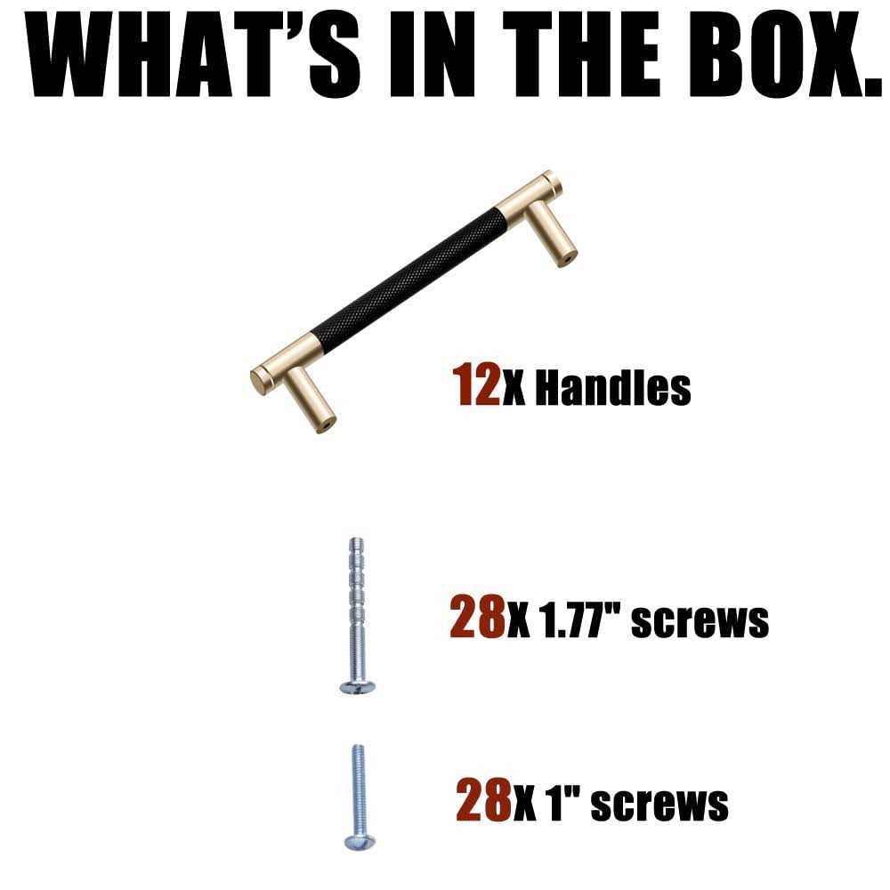 Ntresbonne 12 Pack Barrel Cabinet Pulls Gold and Black Cupboard Aluminum Handles Drawer Pull Cabinet Handles - Inhomebuy