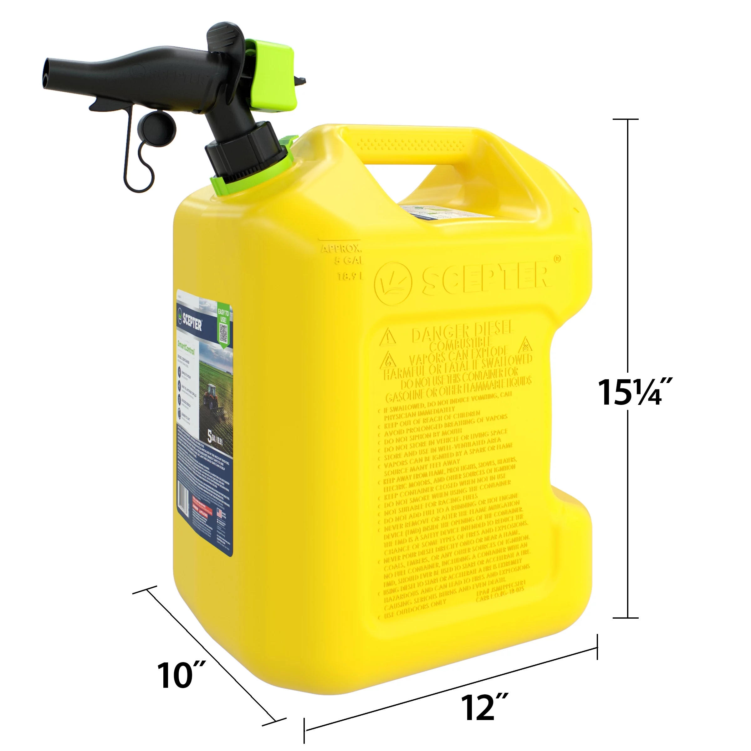 Scepter 5 Gallon SmartControl Dual Handle Diesel Fuel Container, FSCD571, Yellow Gas Can - Inhomebuy