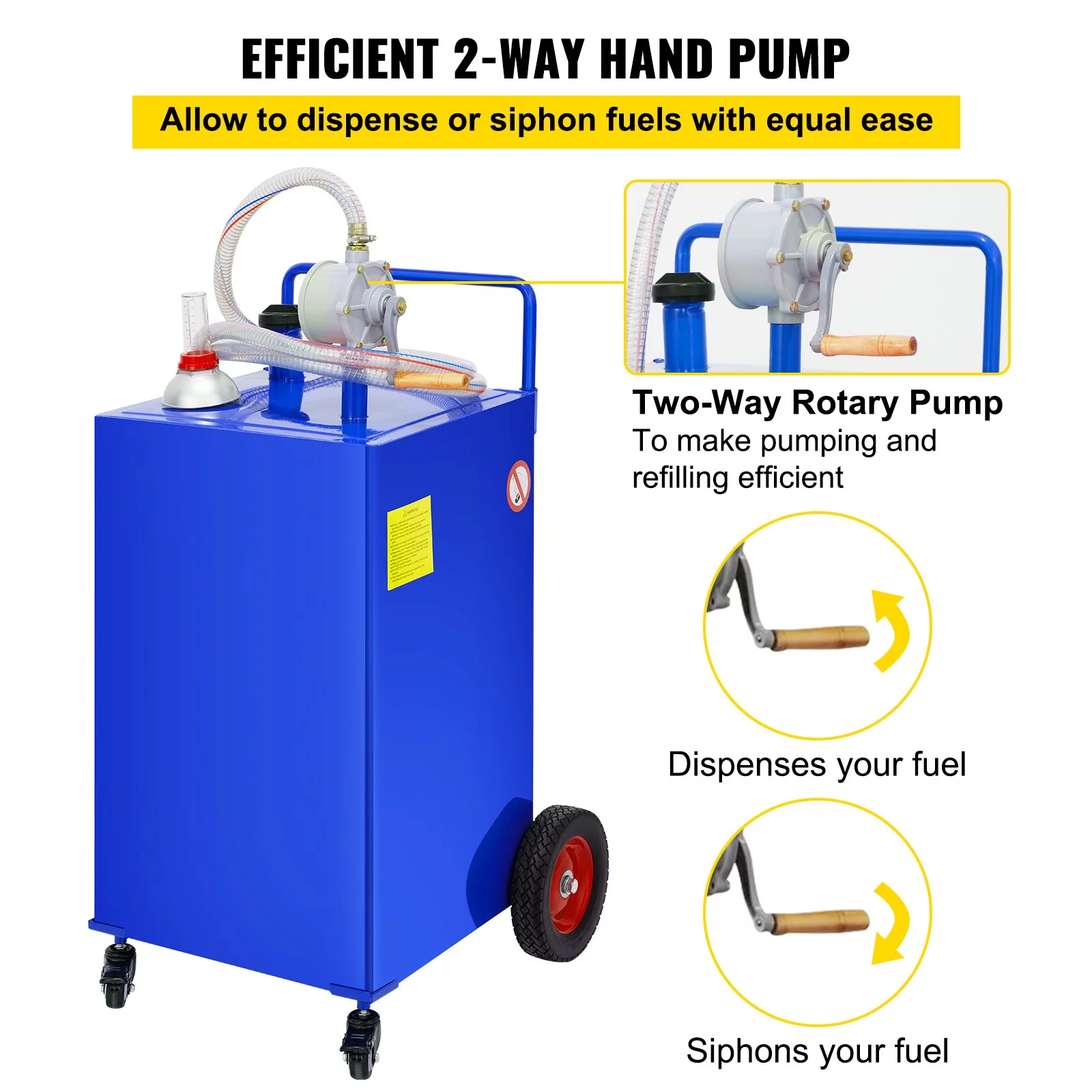 BENTISM Fuel Caddy, 30 Gallon, Gas Storage Tank & 2 Wheels, with Manuel Transfer Pump, Gasoline Diesel Fuel Container for Cars, Lawn Mowers, ATVs, Boats, More, Yellow - Inhomebuy