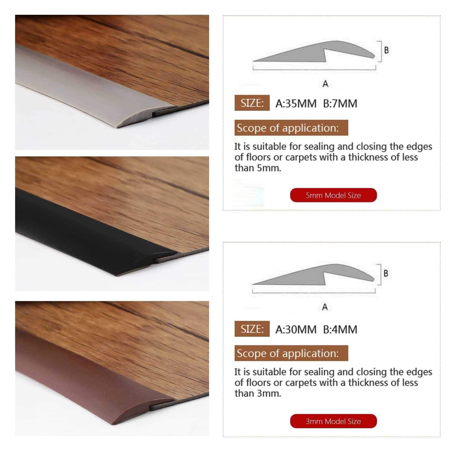 ZEYUE 6.56 FT PVC Carpet & Floor Edging Trim Strip-Threshold Transition Strips-Self Adhesive-Suitable for Threshold Transitions with a Height Less - Inhomebuy