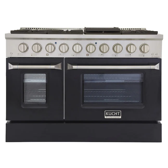 Kucht Professional 48 in. 6.7 cu ft. Natural Gas Range with Black Door and Silver Knobs, KNG481-K - Inhomebuy