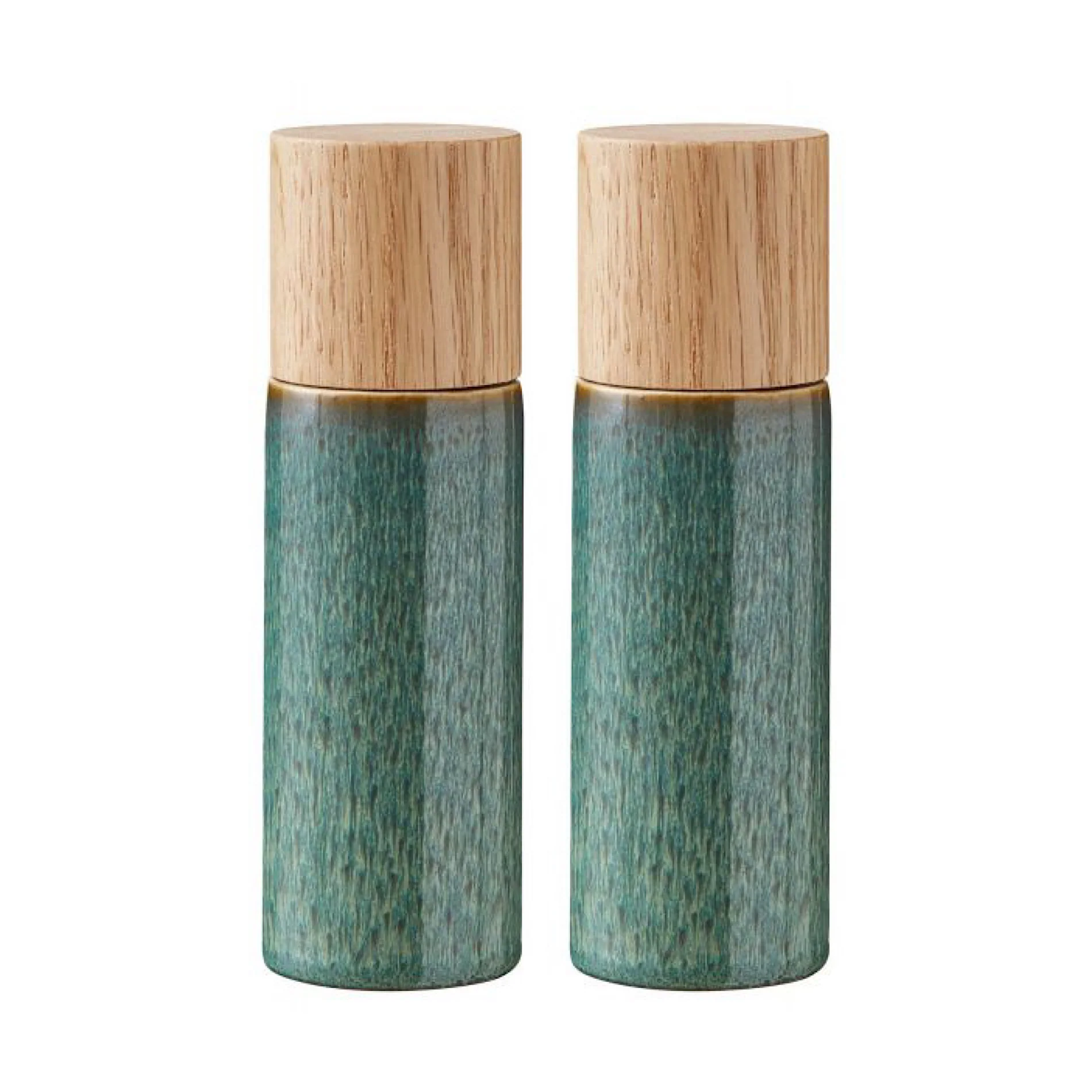 Wood Stoneware Salt & Pepper Mill Height 16.7cm 2Pcs Green - Inhomebuy