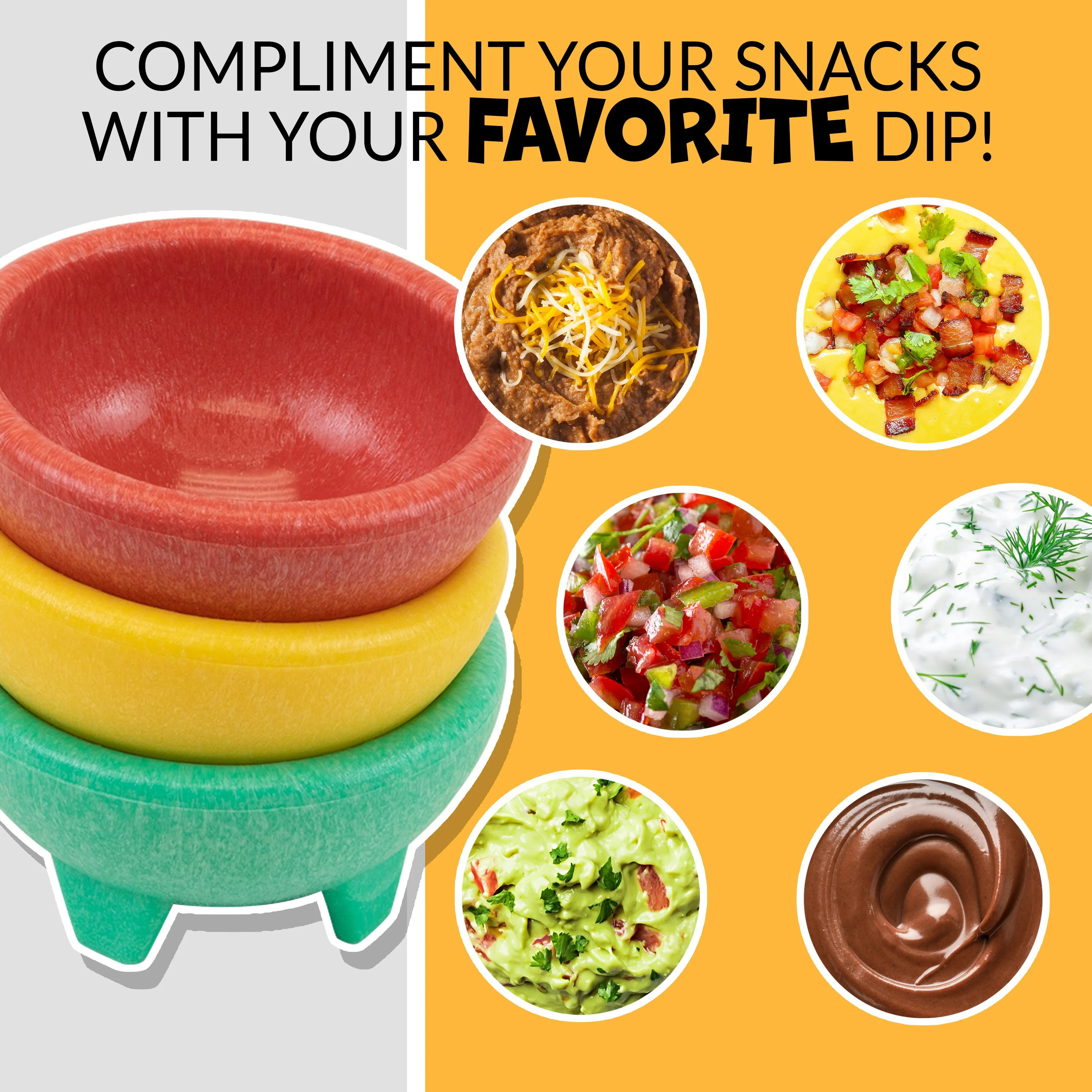 Taco Tuesday 3-Piece Salsa Bowl Set in Yellow, Green & Red - Inhomebuy
