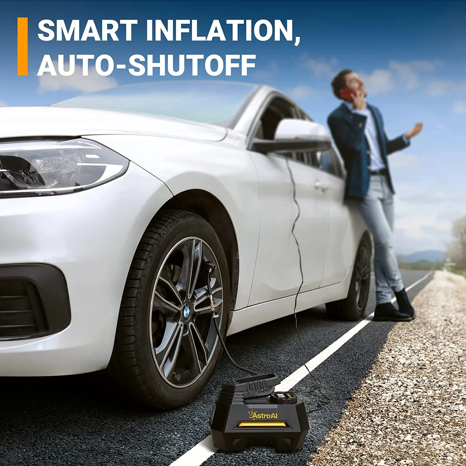 Car Tire Inflator 100 PSI, Electric Tire Compressor, Inflatables Air Car Pump, Yellow - Inhomebuy