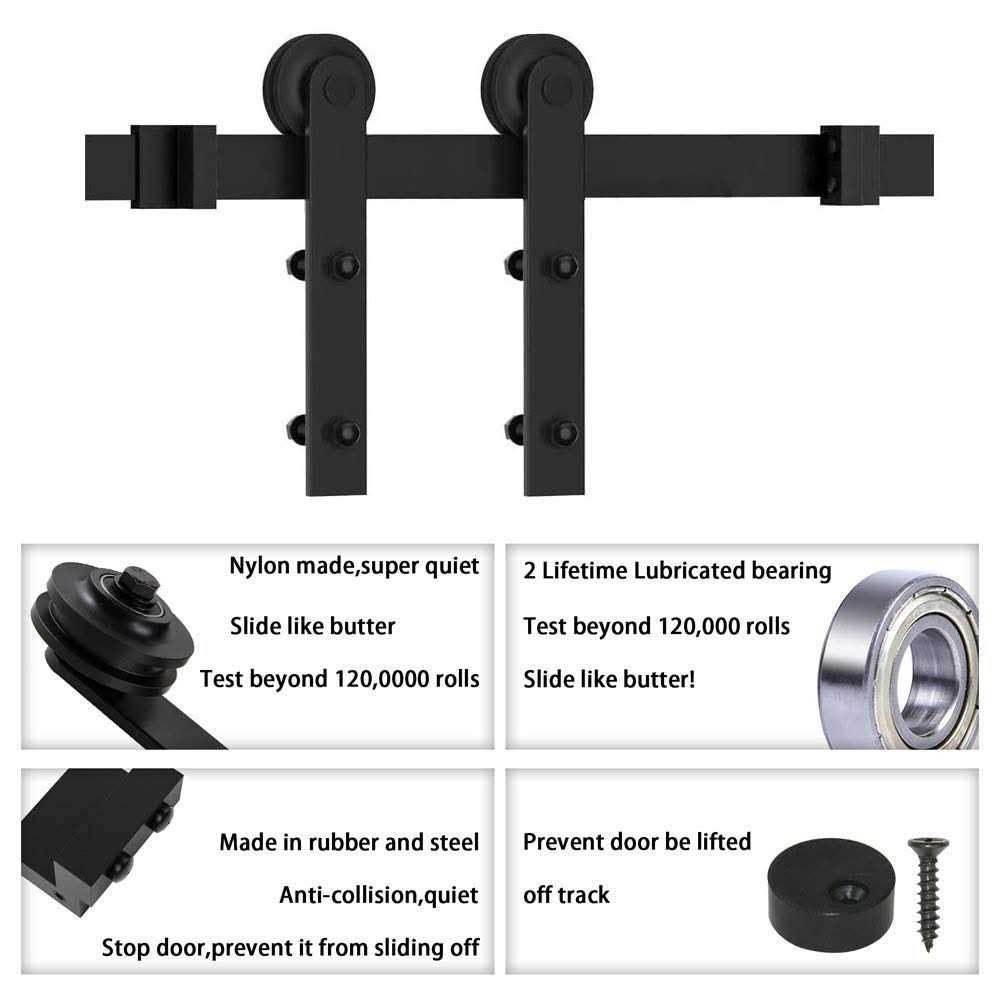 WINSOON 5/6/8/10/12/13/15/16FT Black Straight Design Sliding Roller Barn Single Wood Door Hardware Closet Track Kit Set - Inhomebuy