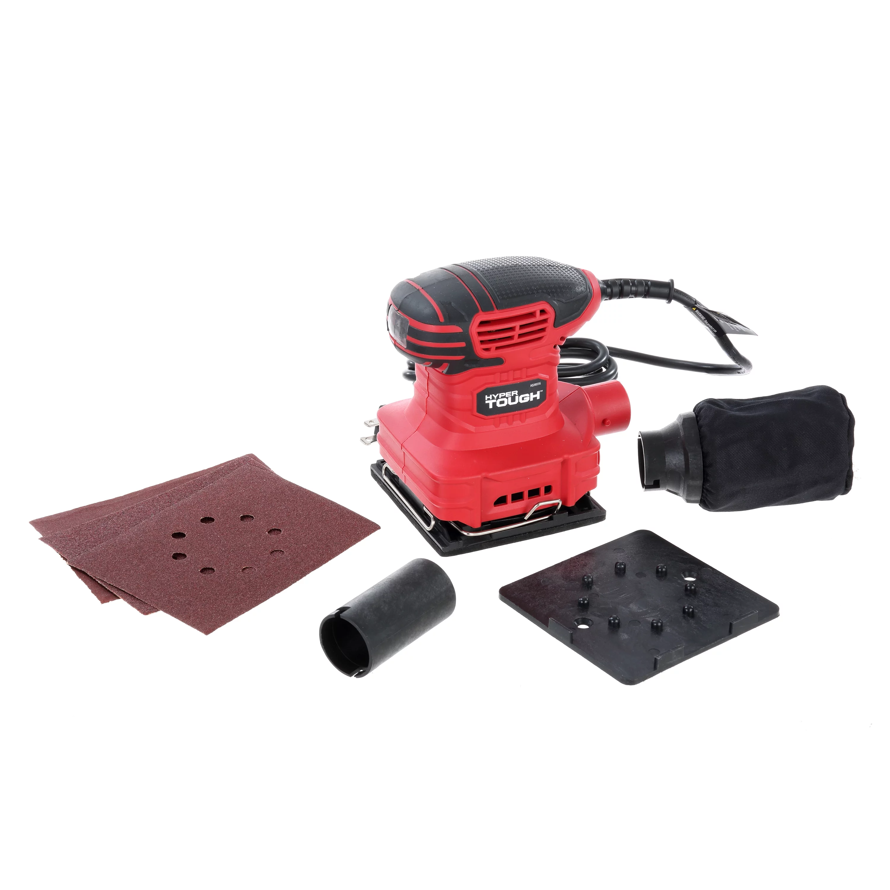 Hyper Tough 2 AMP Corded 1/4 Sheet Palm Sander with Dust Bag, Vacuum Hose Adapter, Punch Plate & 3 Sanding Sheets (60, 80 & 120 Grit) - Inhomebuy