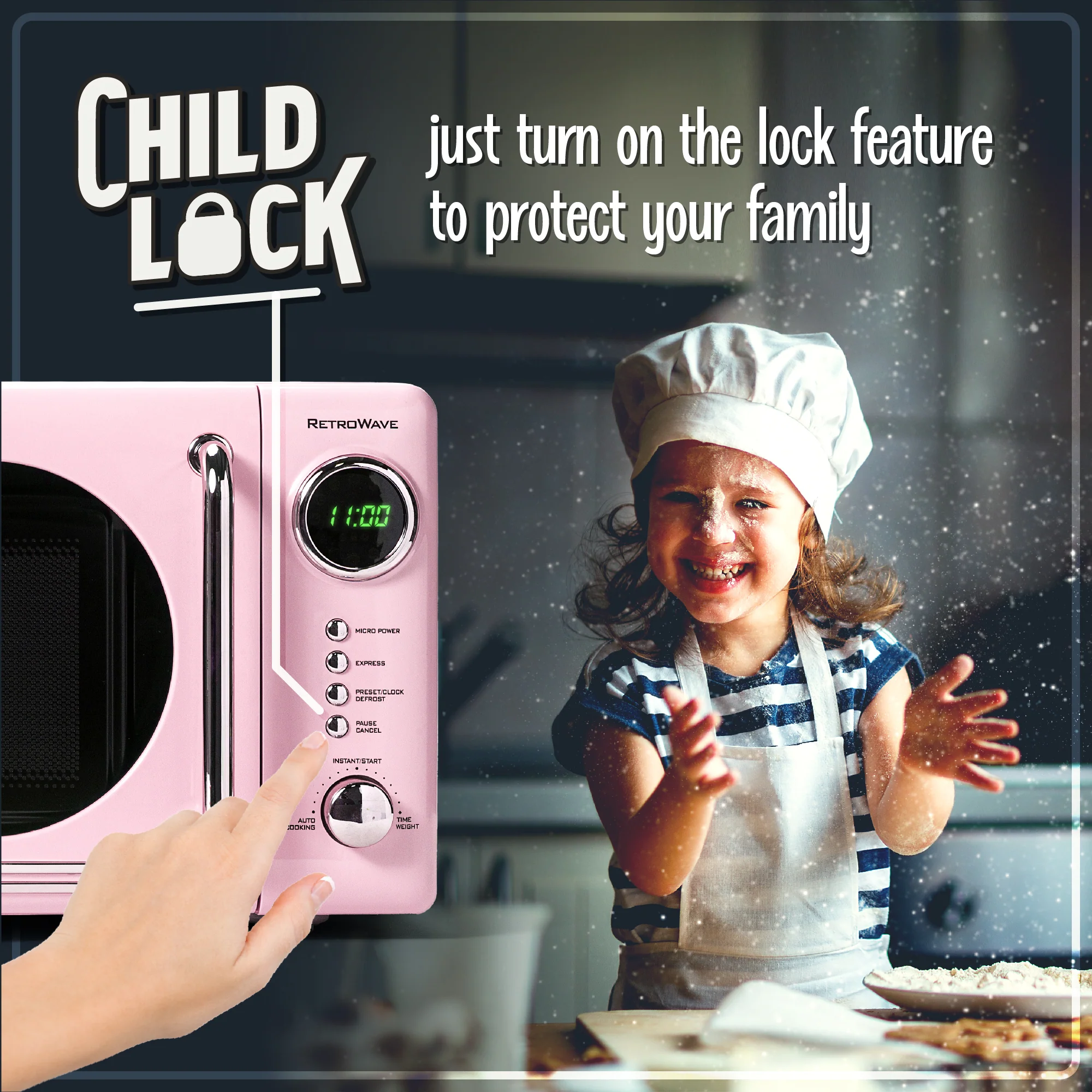 Retro 0.7 Cubic Foot Countertop Microwave Oven, Pink - Inhomebuy