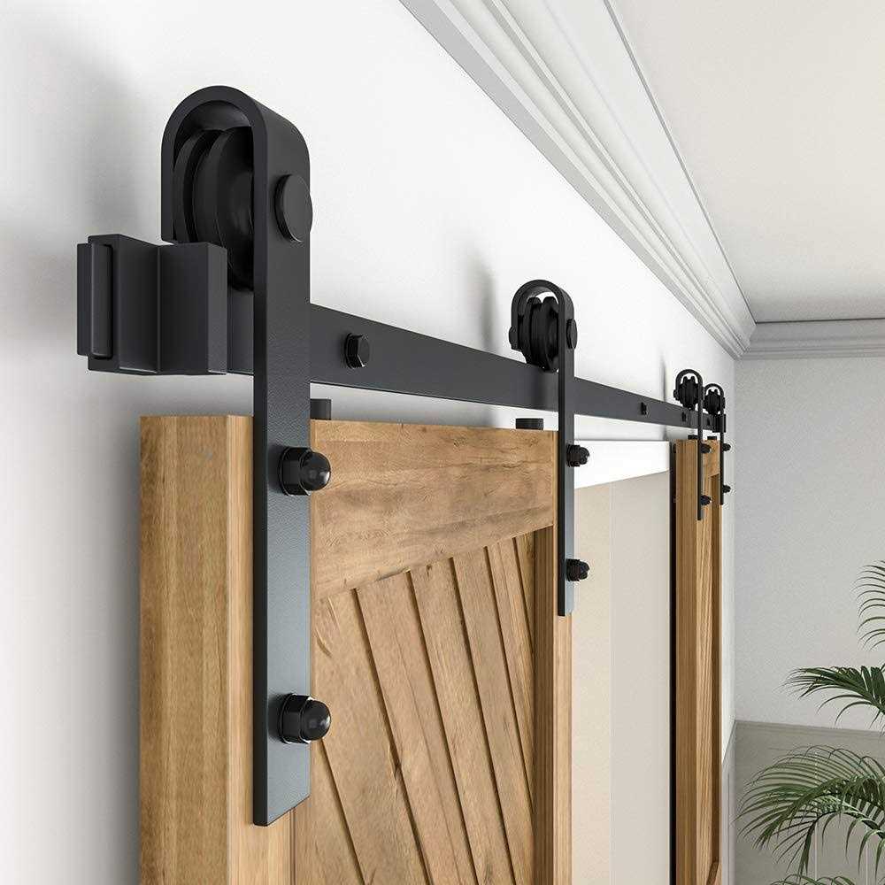 WINSOON 5-16FT Single Wood Sliding Barn Door Hardware Basic Black Big Spoke Wheel Roller Kit Garage Closet Carbon Steel Flat Track System - Inhomebuy