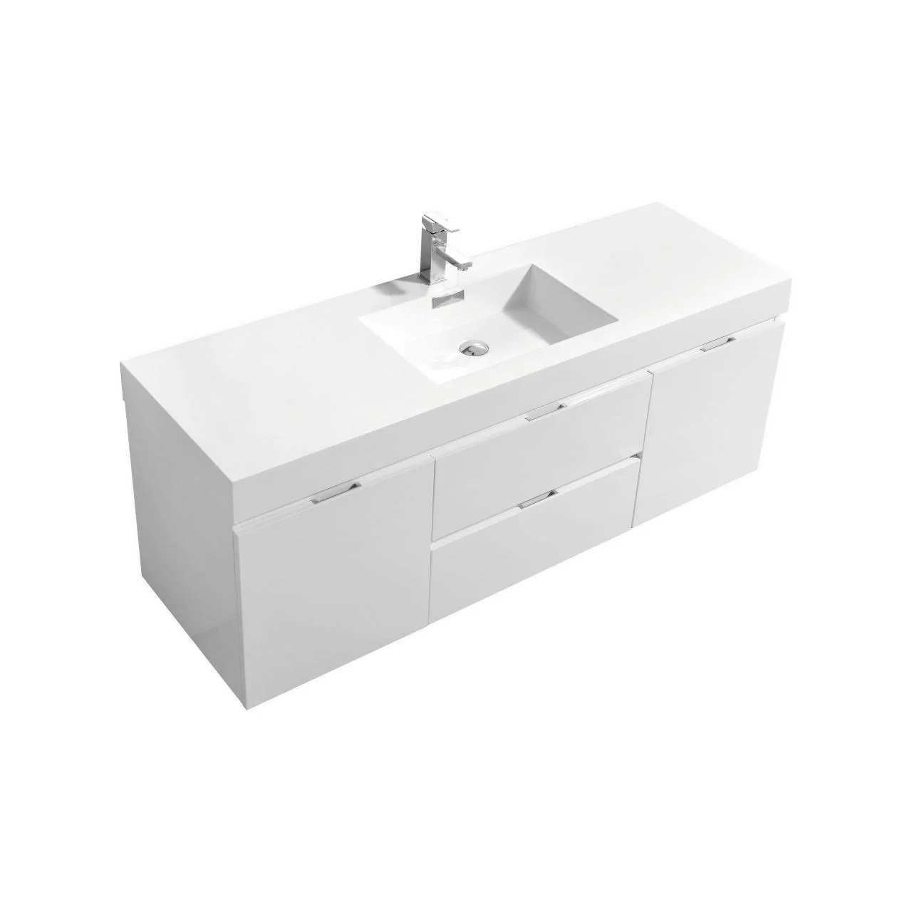 KubeBath Bliss 60 in. Single Sink Wall Mount Modern Bathroom Vanity - High Gloss White, BSL60S-GW - Inhomebuy