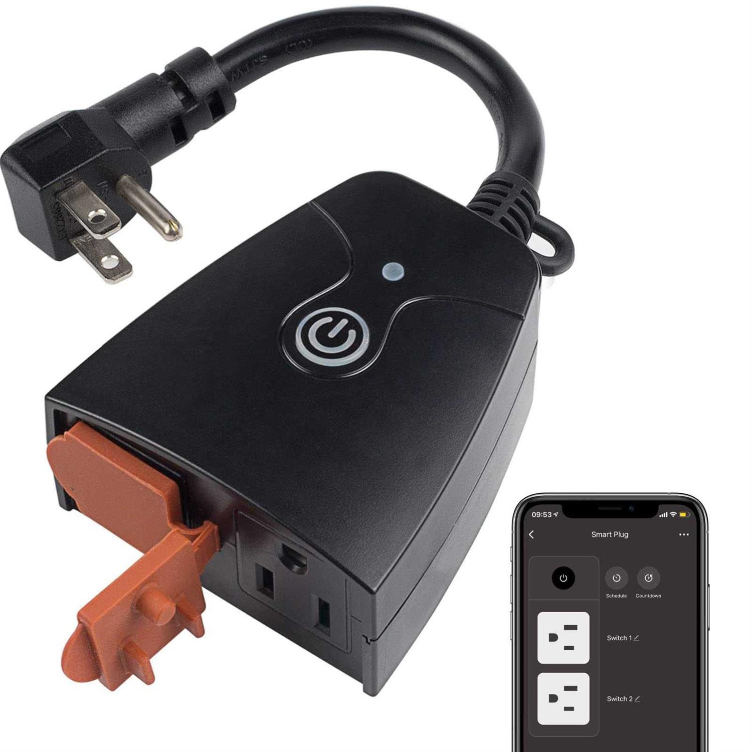 Outdoor Smart WiFi Plug, HBN Heavy Duty Wi-Fi Timer with Two Grounded Outlet, Wireless Remote Control by App Compatible with Alexa and Google Home - Inhomebuy