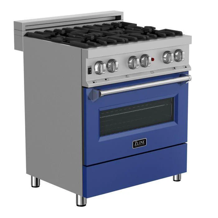 ZLINE 30 in. Professional Gas Burner/Electric Oven in DuraSnow® Stainless with Blue Matte Door, RAS-BM-30 - Inhomebuy