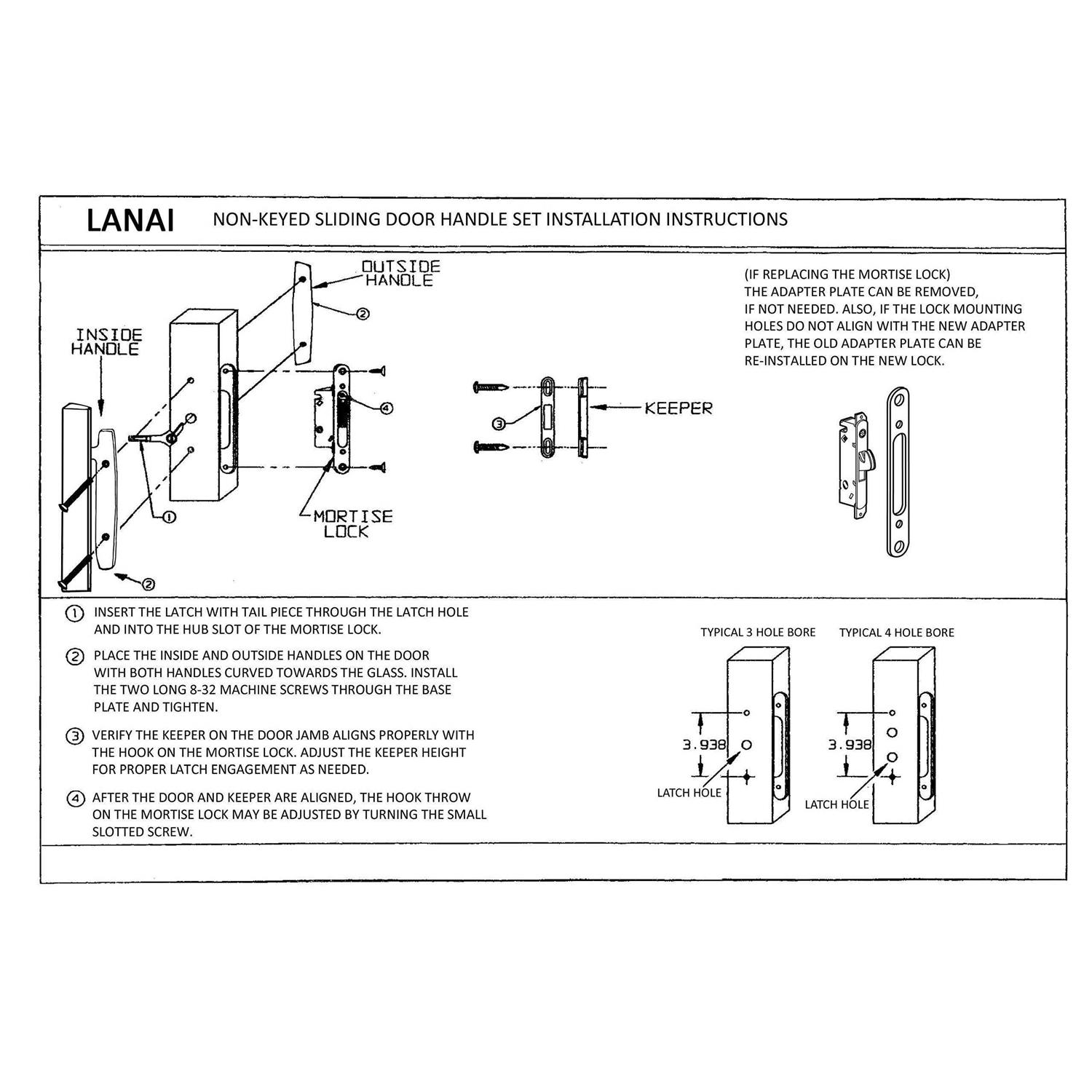 FPL #3-45-S Sliding Glass Door Replacement Mortise Lock with Adapter Plate - Inhomebuy