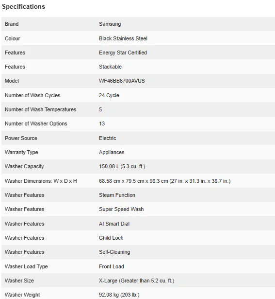 SAMSUNG BESPOKE 27 IN. 5.3 CU. FT. BLACK STAINLESS STEEL FRONT LOAD WASHER WITH SUPERSPEED FEATURE - - Inhomebuy