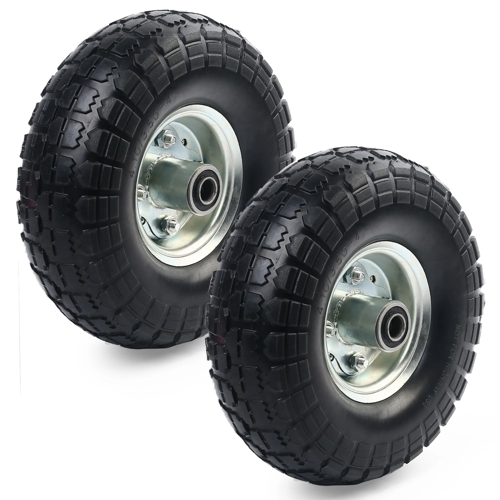 LotFancy 4.10/3.50-4in Tire and Wheel Flat Free, 2 Pack 10 in Solid Tires for Dolly Hand Truck Utility Carts - Inhomebuy