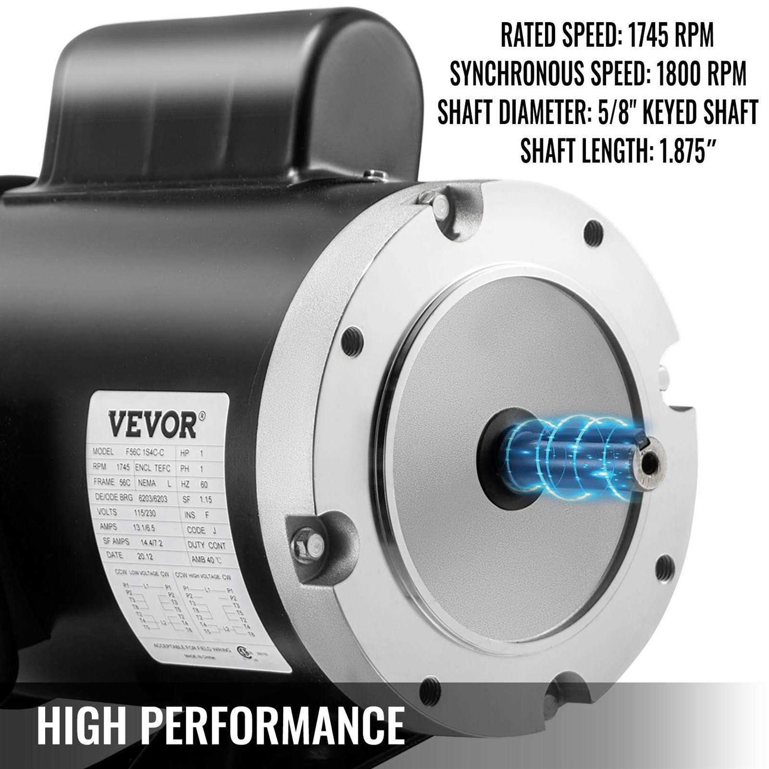 VEVOR 1Hp Electric Motor 120156C Single Phase 56C Frame TEFC 115230V 3600RPM JLDJ120156C360001V6 - Inhomebuy