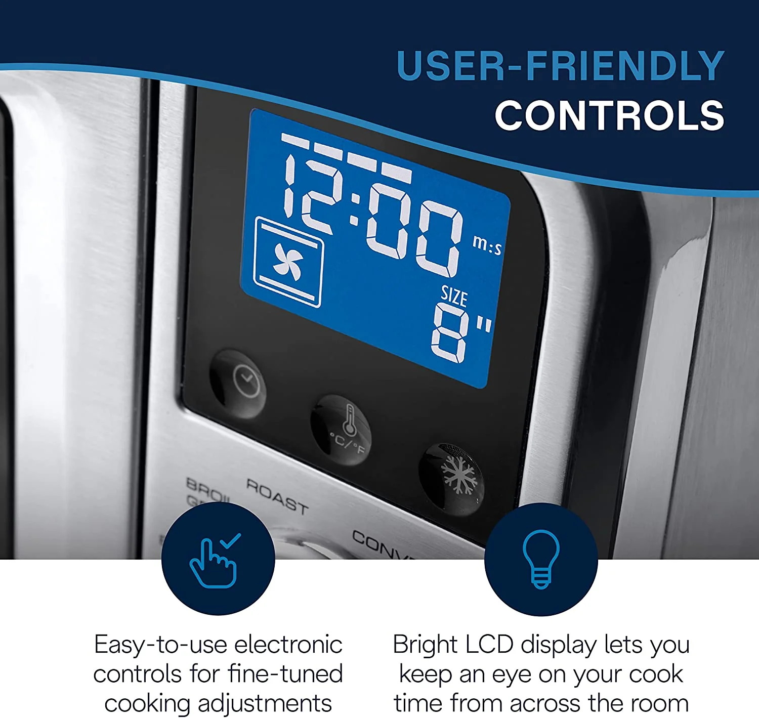 DeLonghi Livenza 9-in-1 Air Fry Convection Oven, 0.5 cu.ft, digital controls, s/s | EO141164M - Inhomebuy