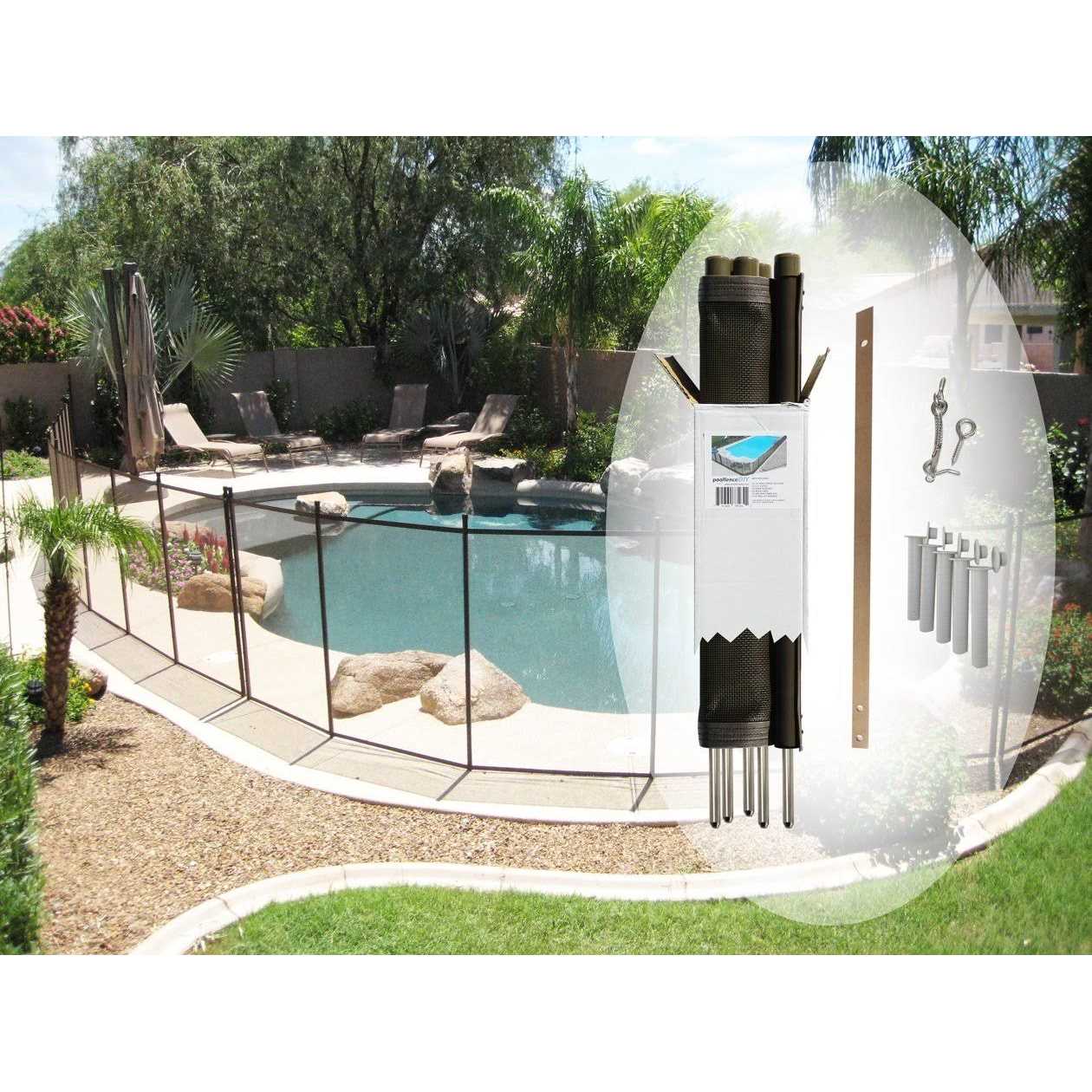 Pool Fence DIY 12’x5′ Fence Section with 5 Poles in Black - Inhomebuy