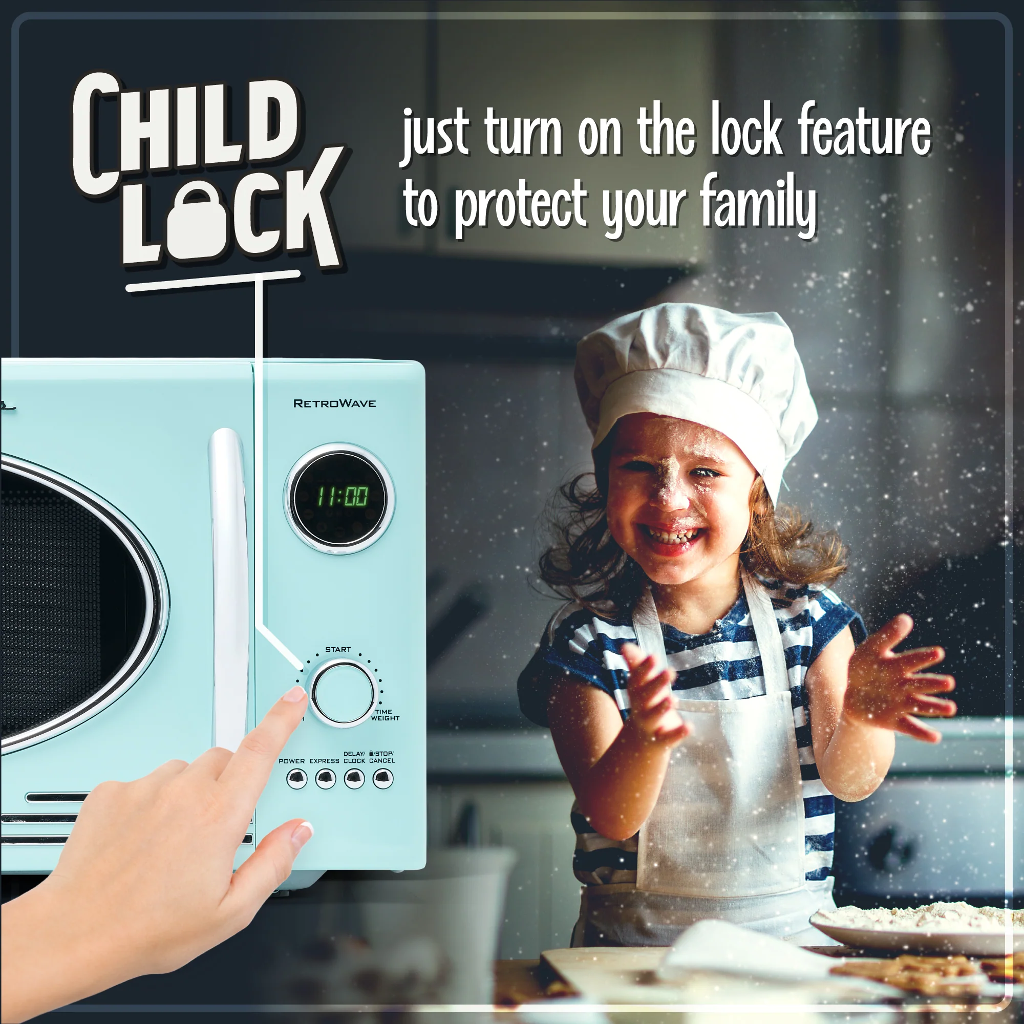 Retro 0.9 Cubic Foot 800-Watt Countertop Microwave Oven - Aqua - Inhomebuy