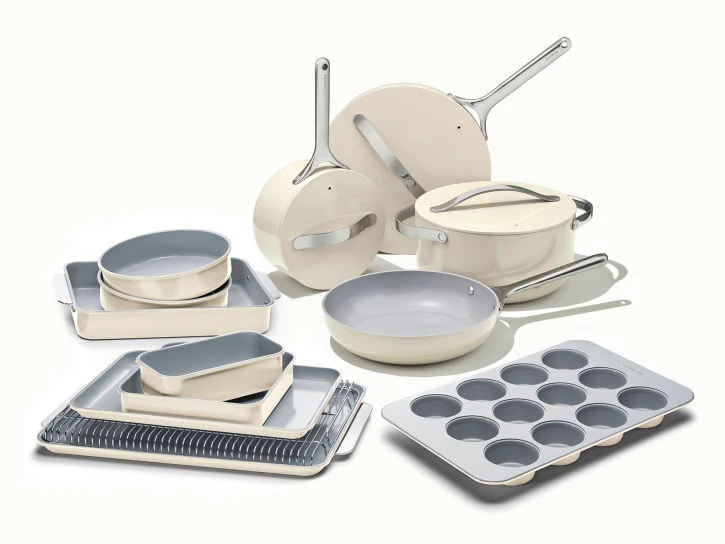 Caraway Non-Toxic and Non-Stick Cookware and Bakeware Set in Cream - Inhomebuy