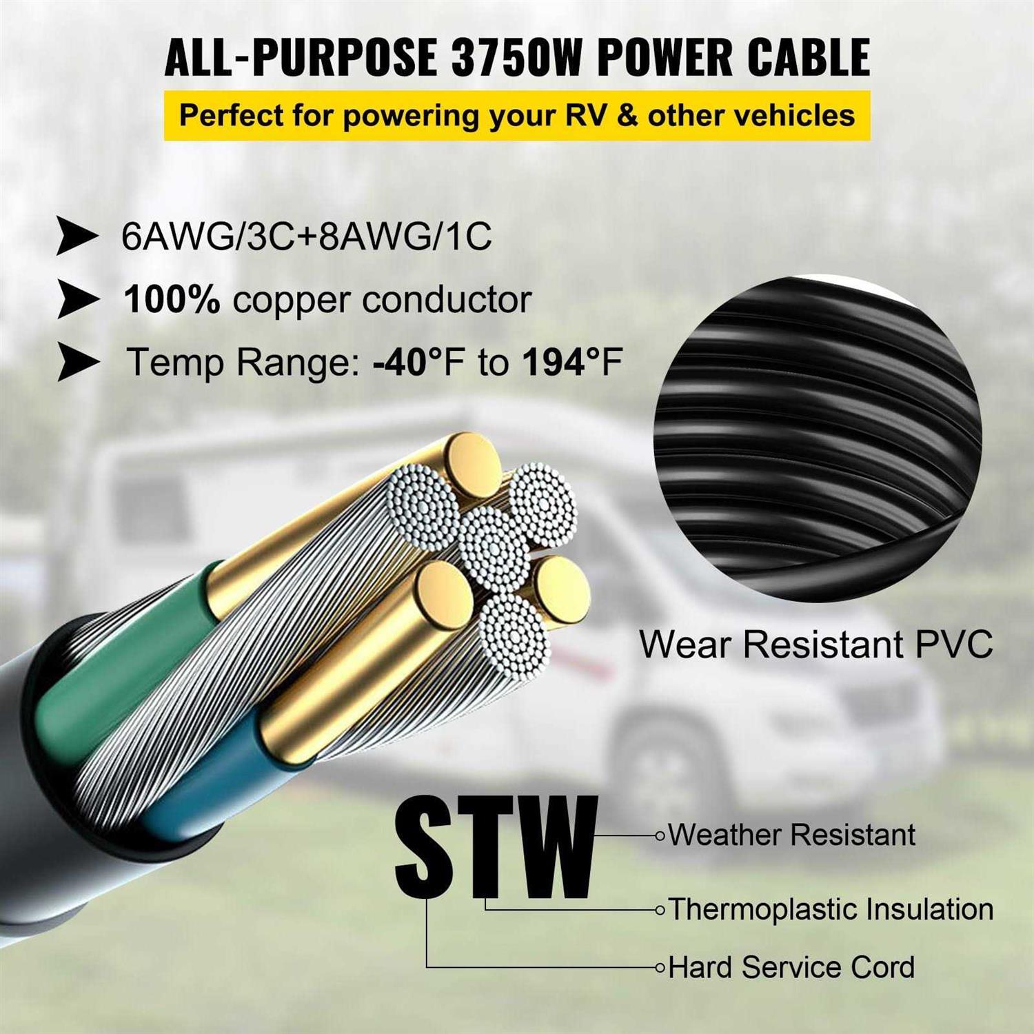 VEVOR RV Power Cord 50 Amp Heavy Duty STW Generator Cord - Inhomebuy