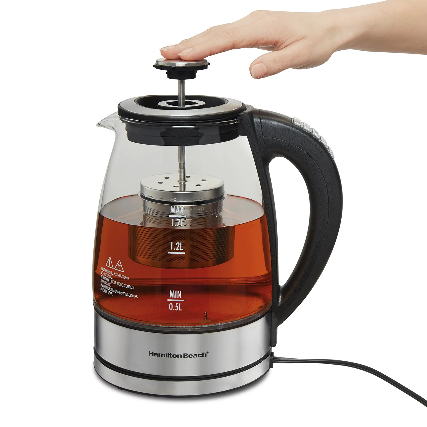 Hamilton Beach Kettle: 1.7L, variable temperature with removable Tea Infuser, glass & s/s | 40942C - Inhomebuy