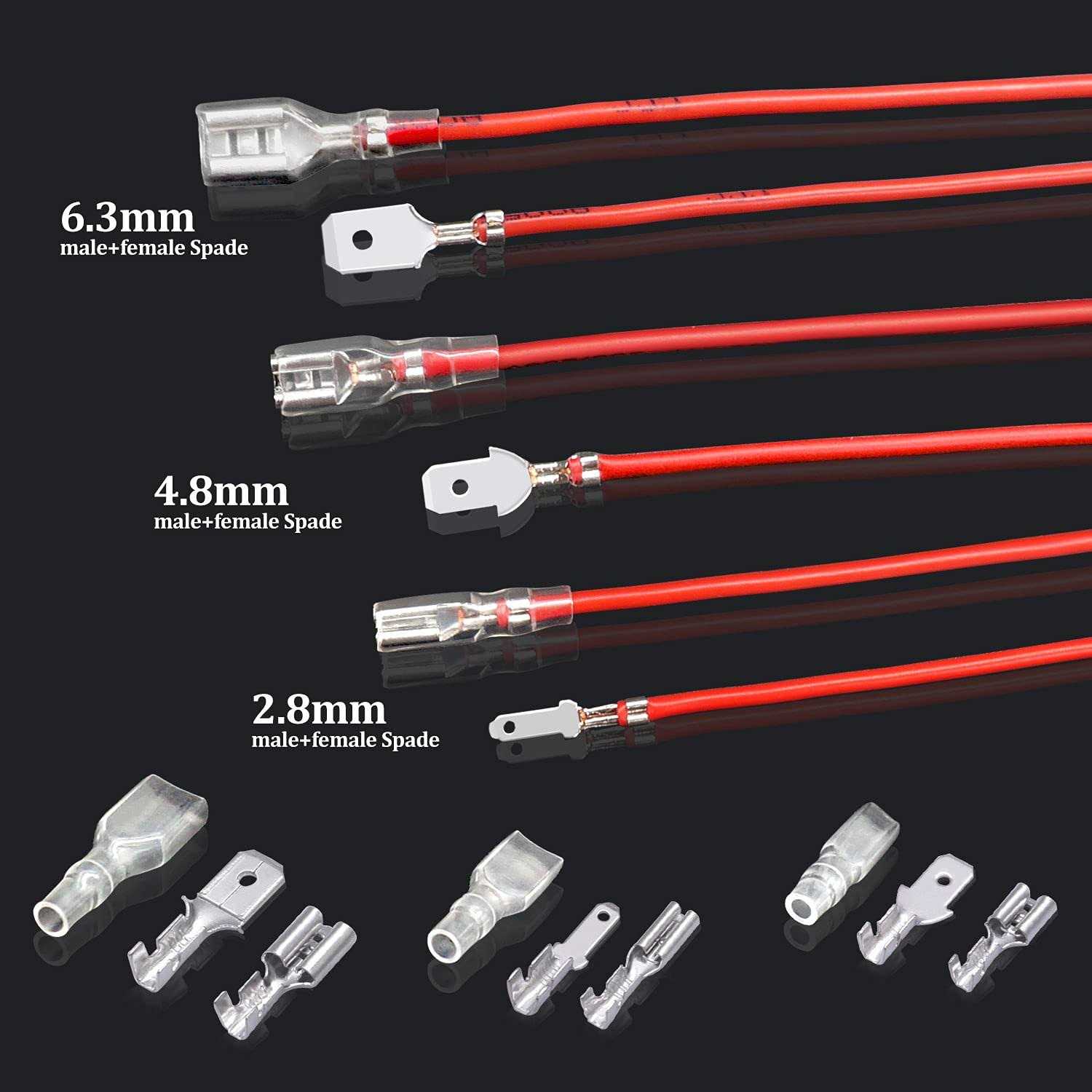 Twidec/20Pcs 4.8mm and 6.3mm Female Spade Crimp Terminal with Insulating Sleeve and Wire Red + Black Female Spade Quick Splice Assortment Kit - Inhomebuy