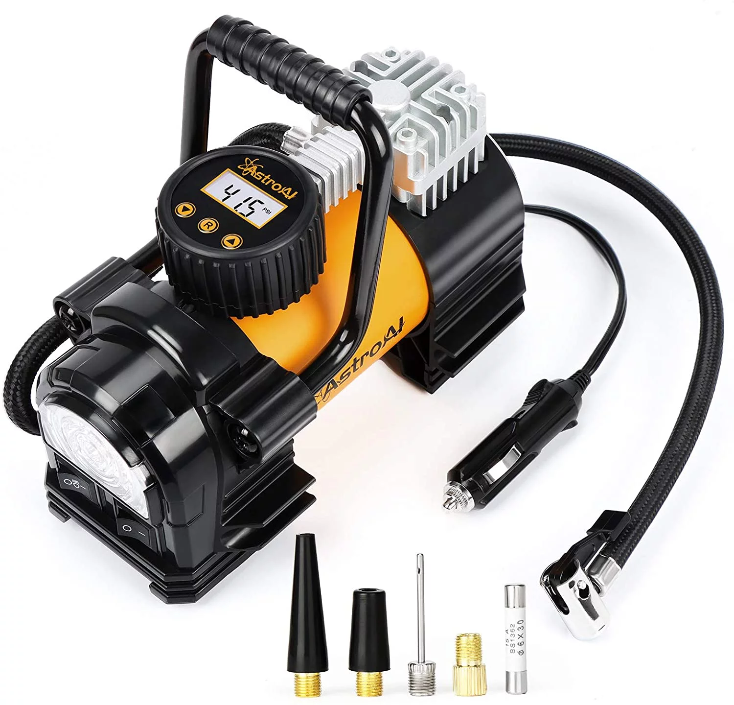 AstroAI Tire Inflator Portable Air Pump for Car Tires, Digital Air Compressor 150PSI, Yellow - Inhomebuy