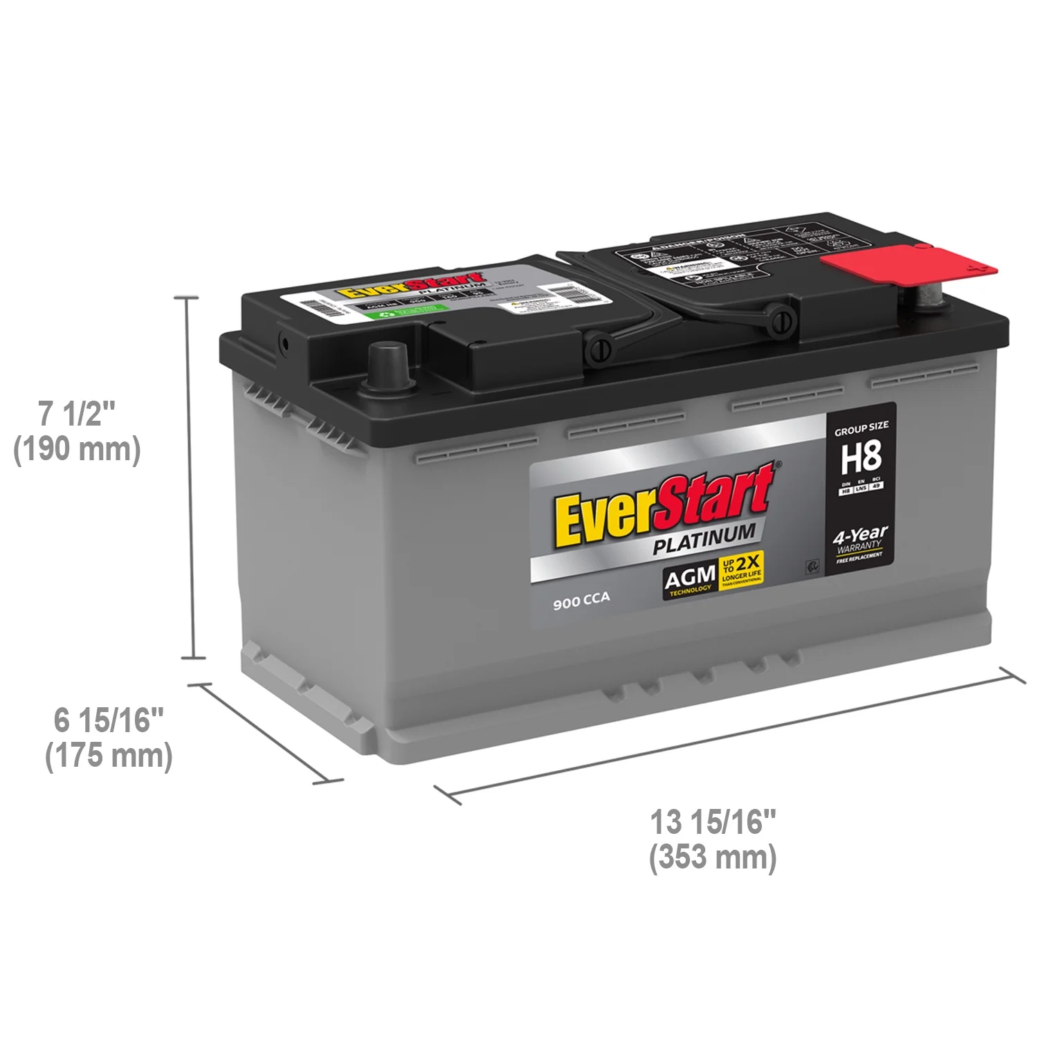 EverStart Platinum BOXED AGM Battery, Group Size H8 12 Volt, 900 CCA - Inhomebuy