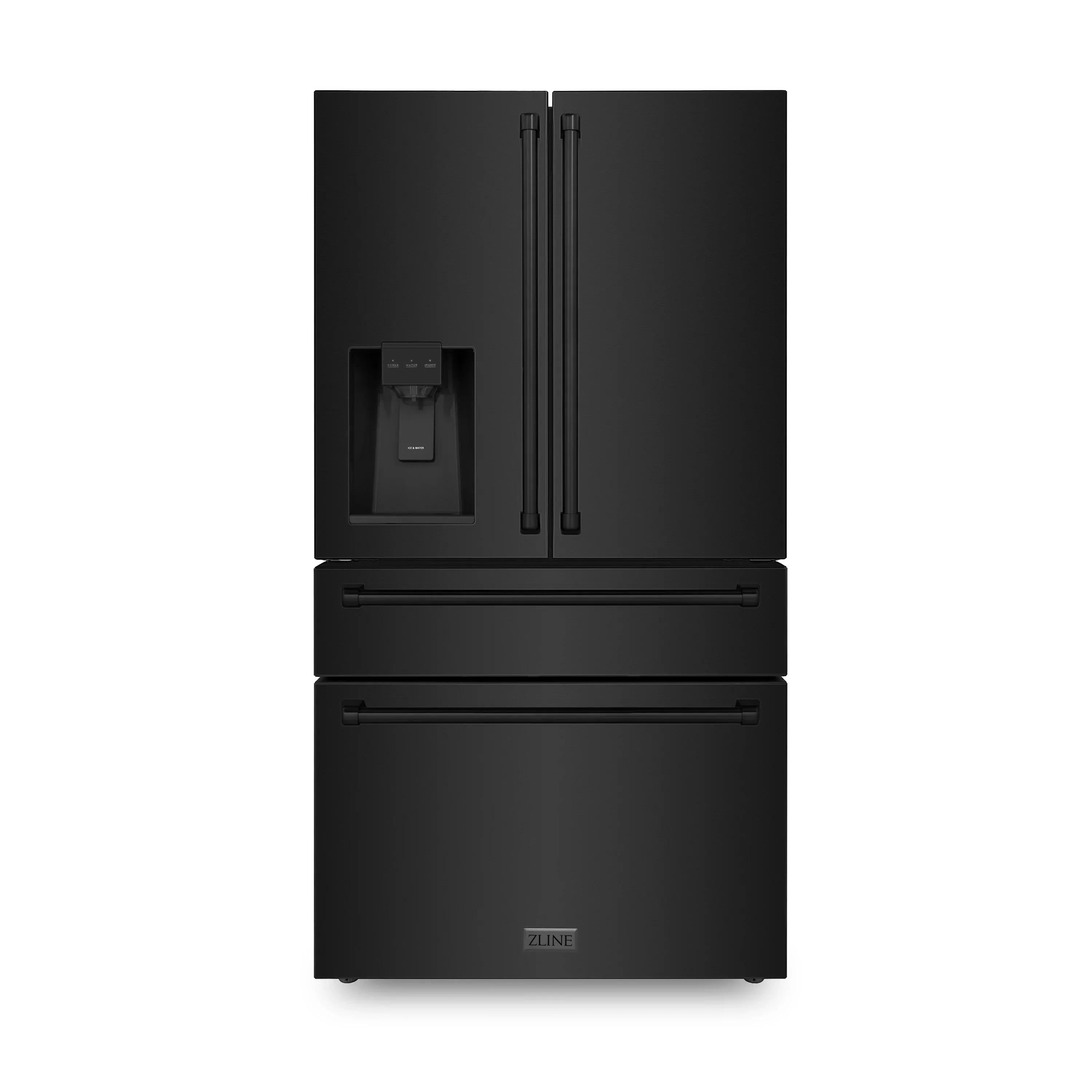 ZLINE 36 inch French Door Refrigerator with Water Dispenser, Ice Maker in Fingerprint Resistant Black Stainless Steel, RFM-W-36-BS - Inhomebuy