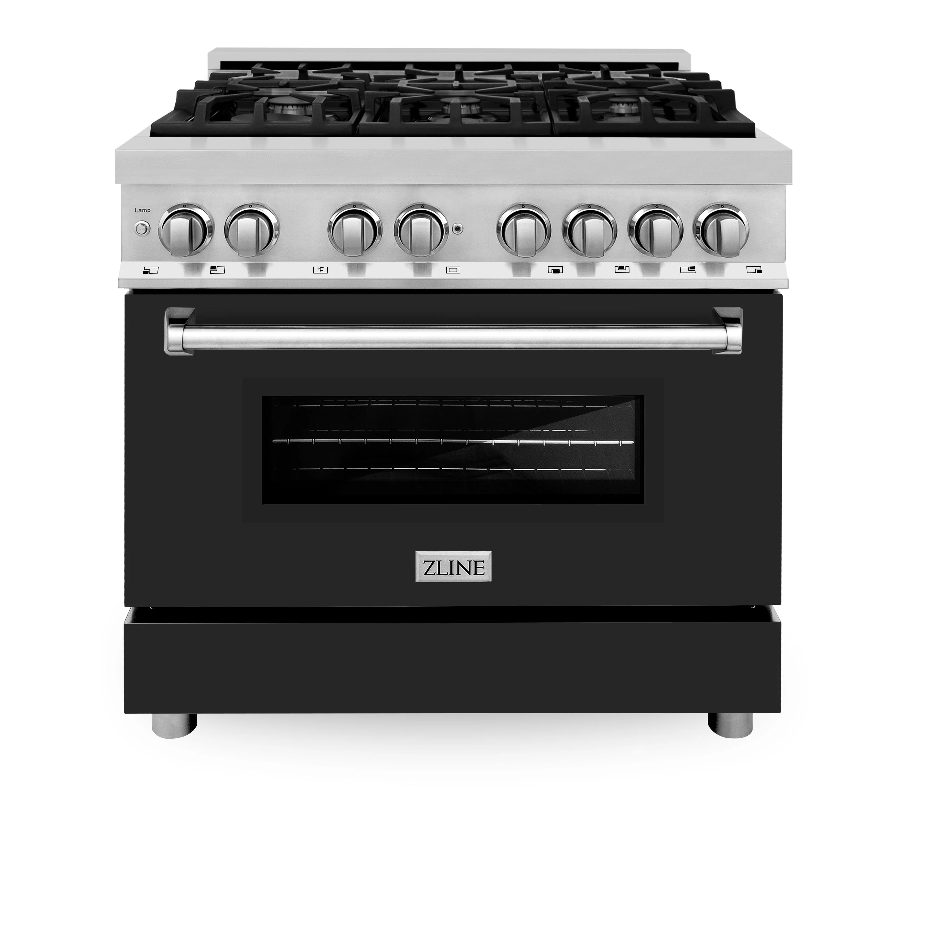 ZLINE 36 in. Professional Gas Burner/Electric Oven Stainless Steel Range with Black Matte Door, RA-BLM-36 - Inhomebuy