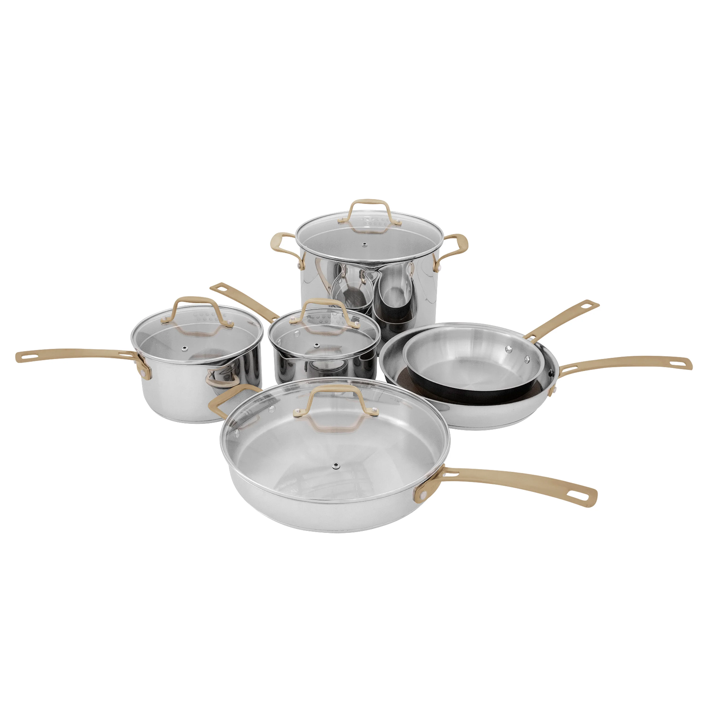 ZLINE 10 Piece Non-Toxic Cookware Set in Stainless Steel with Bronze Trim - Inhomebuy