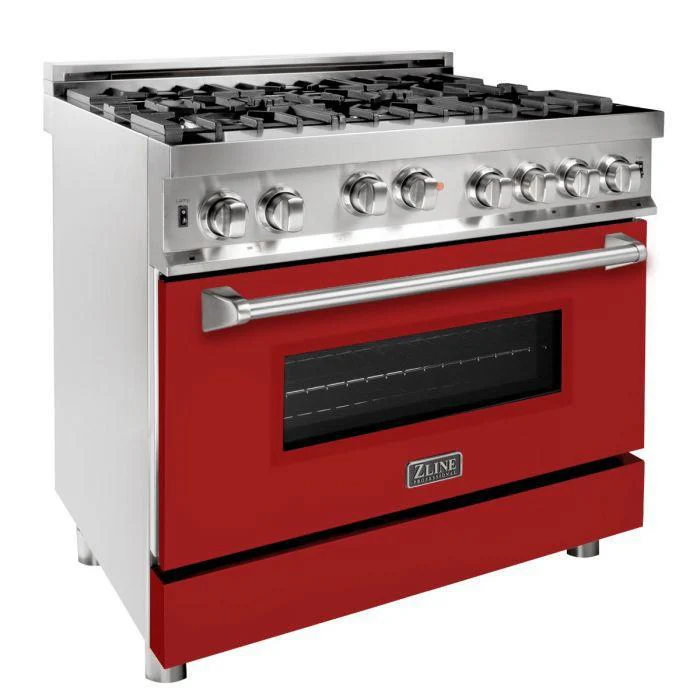 ZLINE 36 in. Professional 6 Gas on Gas Range in Stainless Steel with Red Matte Door, RG-RM-36 - Inhomebuy
