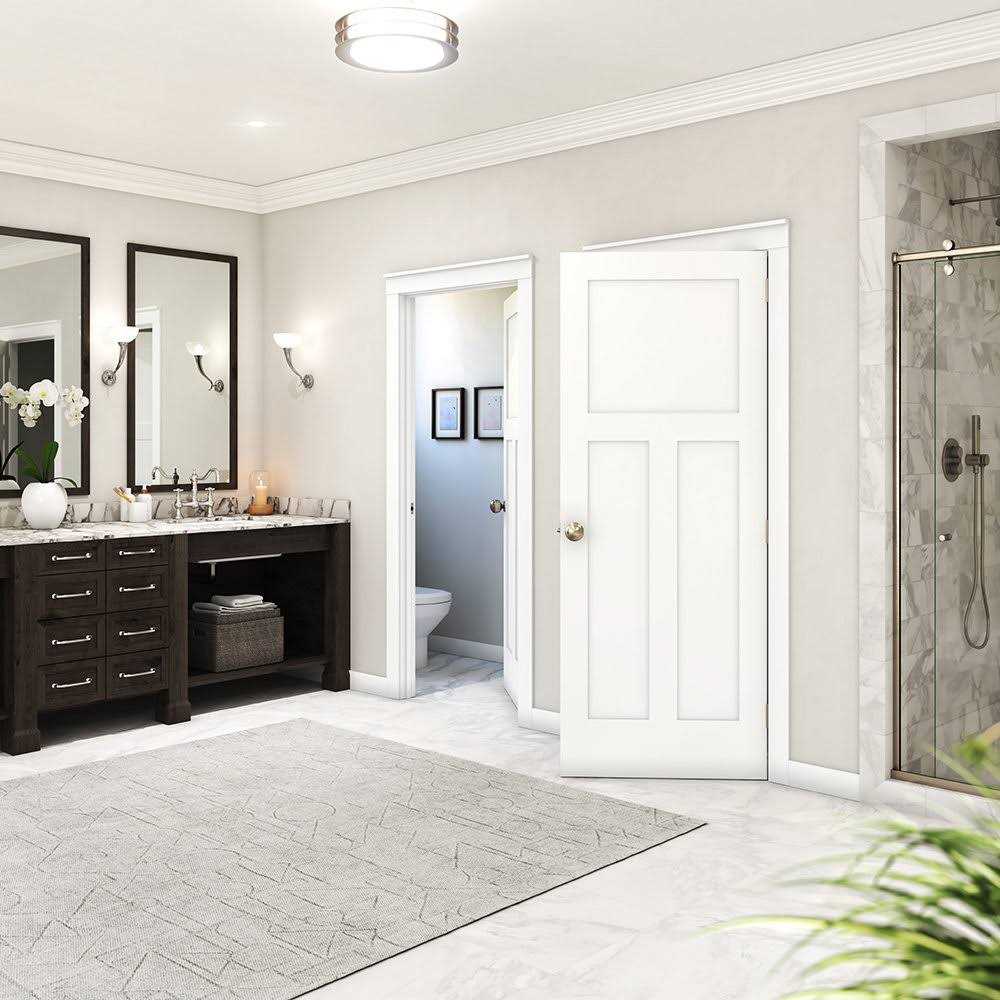 eightdoors 80 in. x 1-3/8 in. Shaker White Primed T-Shape 3-Panel Solid Core Wood Interior Slab Door - Inhomebuy