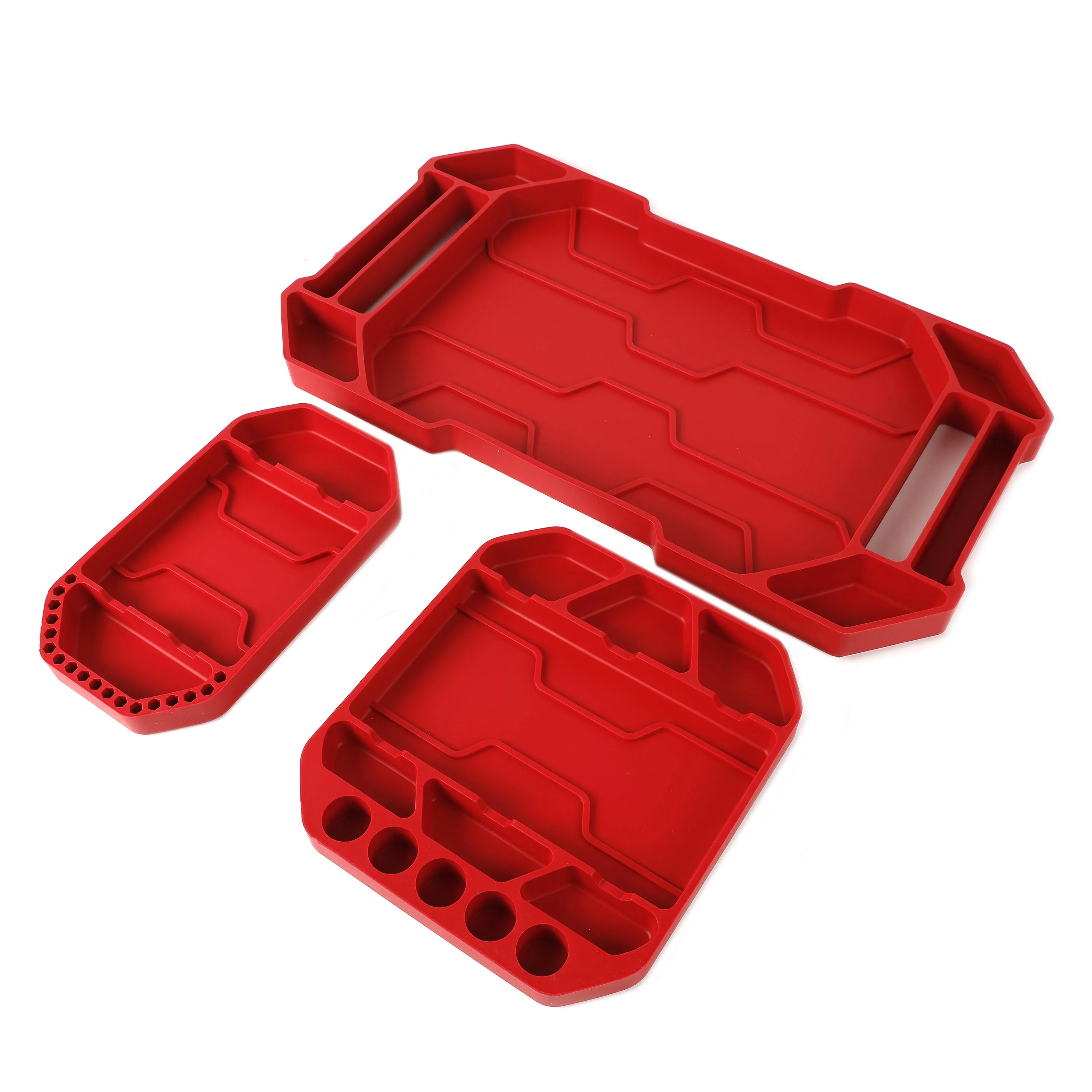 Hyper Tough 3-Piece Silicone Tool Organizer Tray, Flexible, Red, Automotive Use, New - Inhomebuy