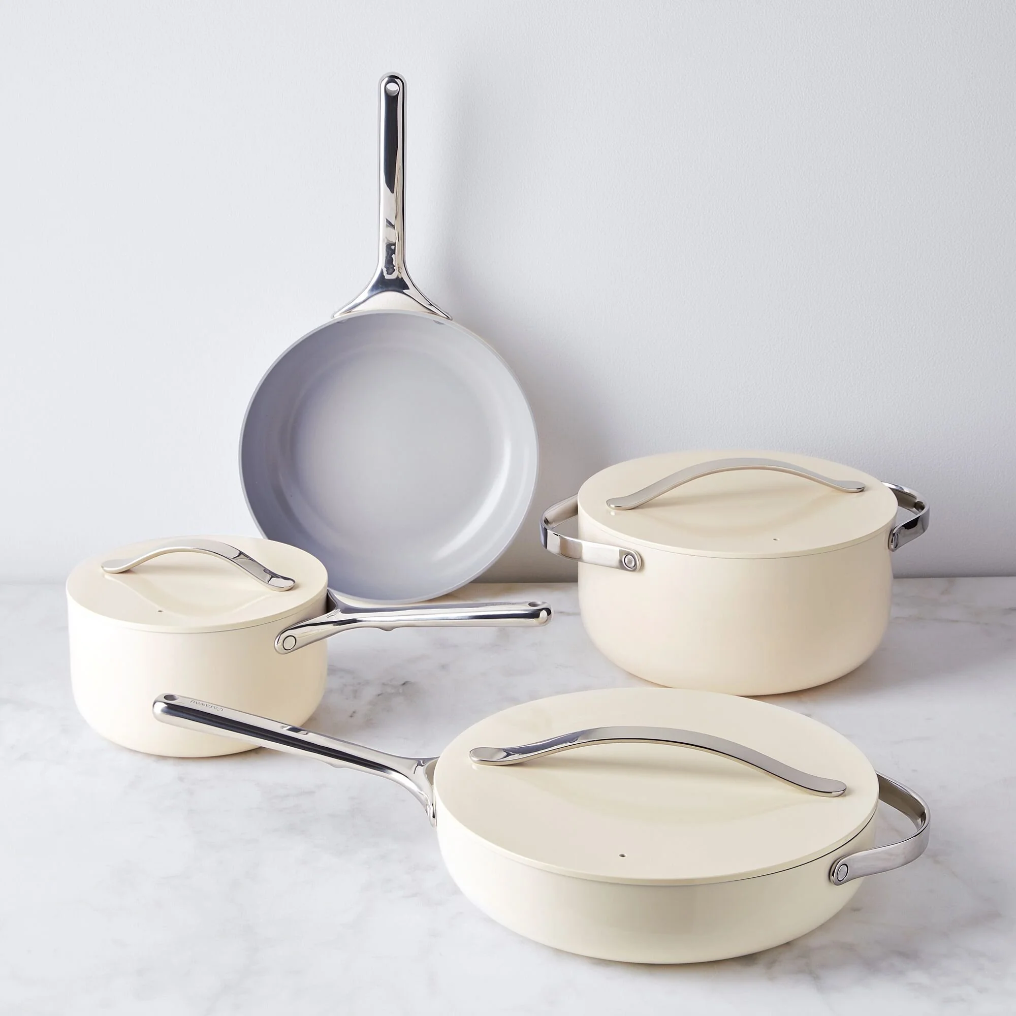 Caraway Non-Toxic and Non-Stick Cookware Set in Cream - Inhomebuy